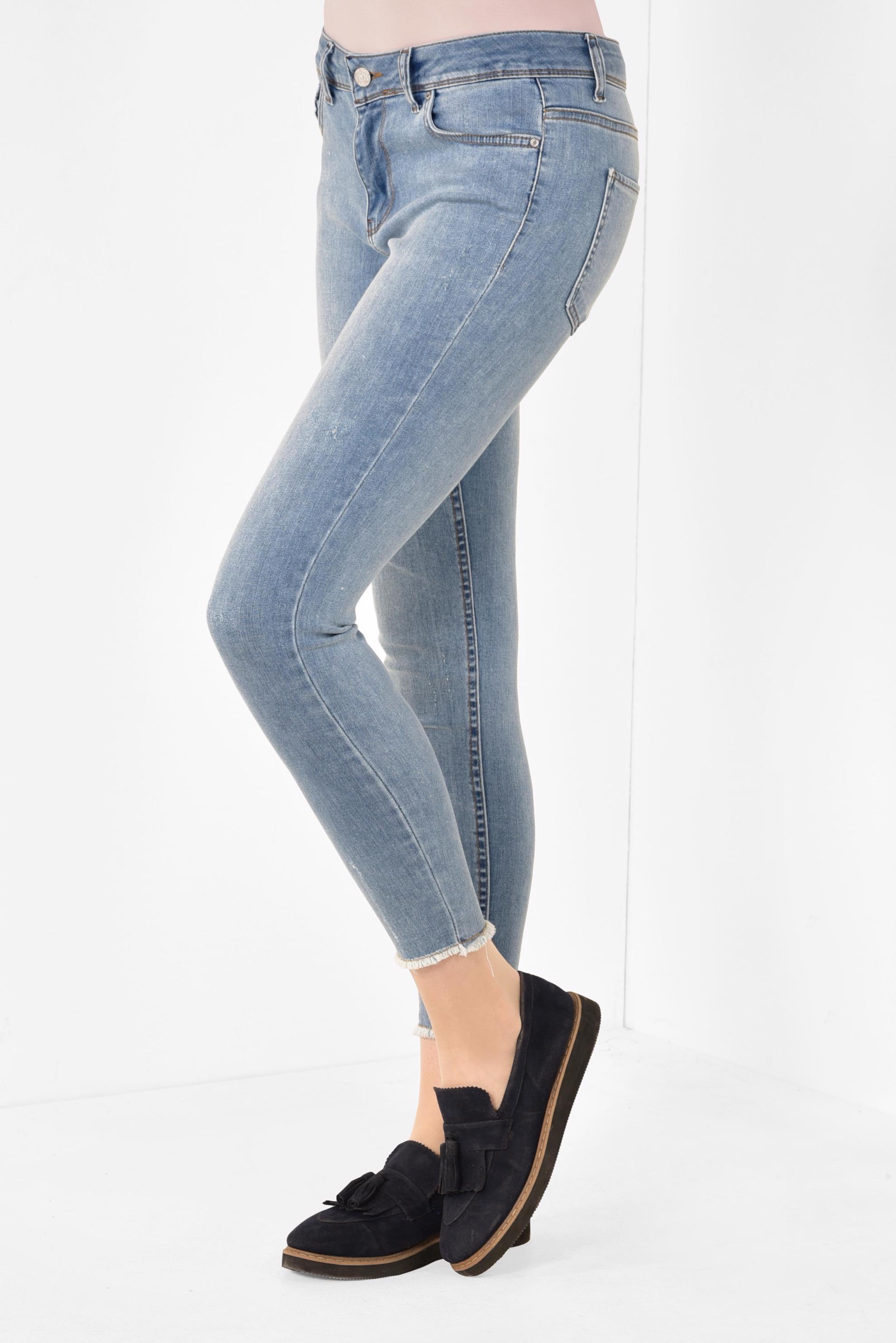 Tesettür giyim MAVİ PAMUKLU DAR PAÇA KOT PANTOLON 7512