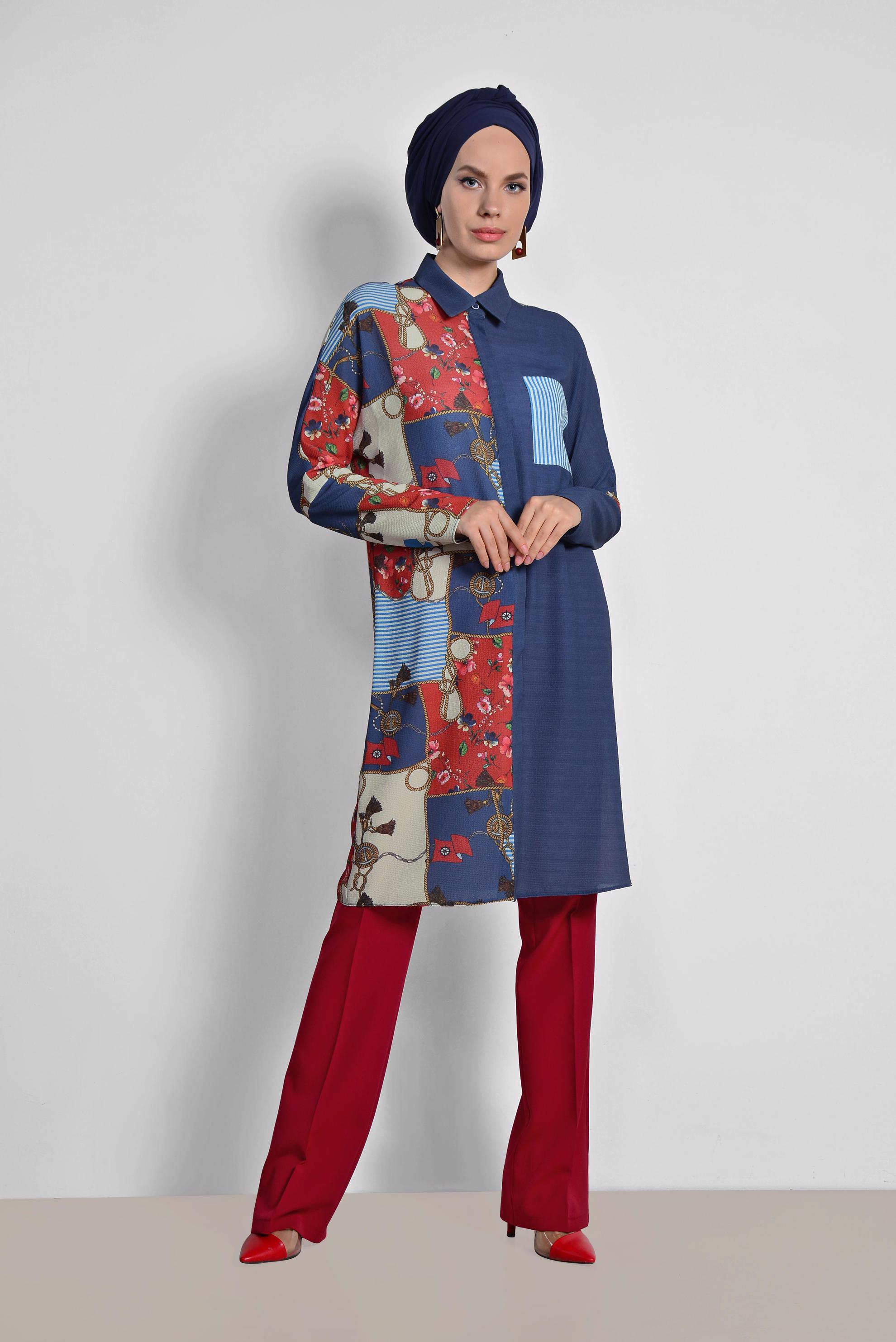 Tesettür giyim KIRMIZI ARA BEL GENİŞ PAÇA PANTOLON 7523