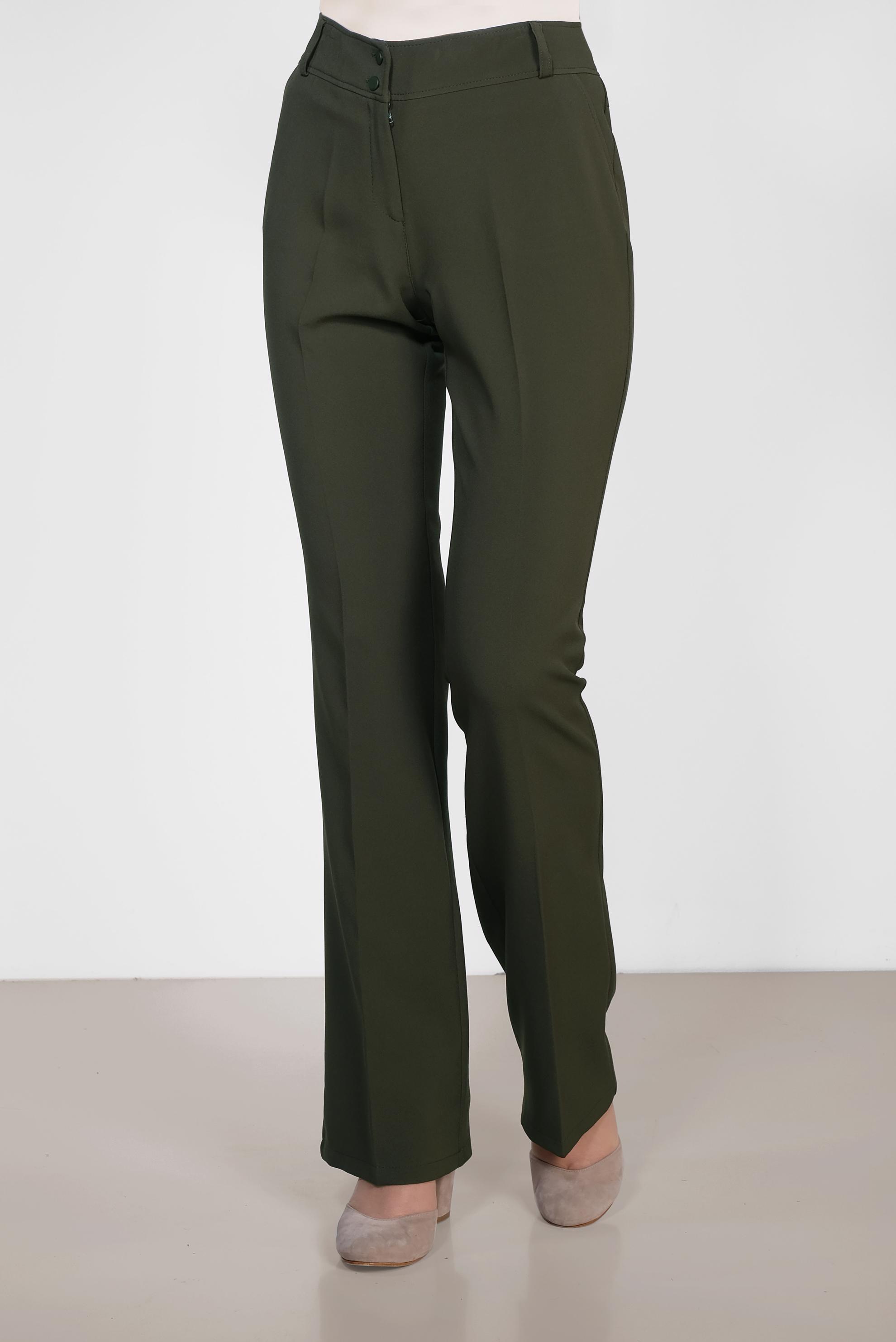 Tesettür giyim HAKİ ARA BEL GENİŞ PAÇA PANTOLON 7523