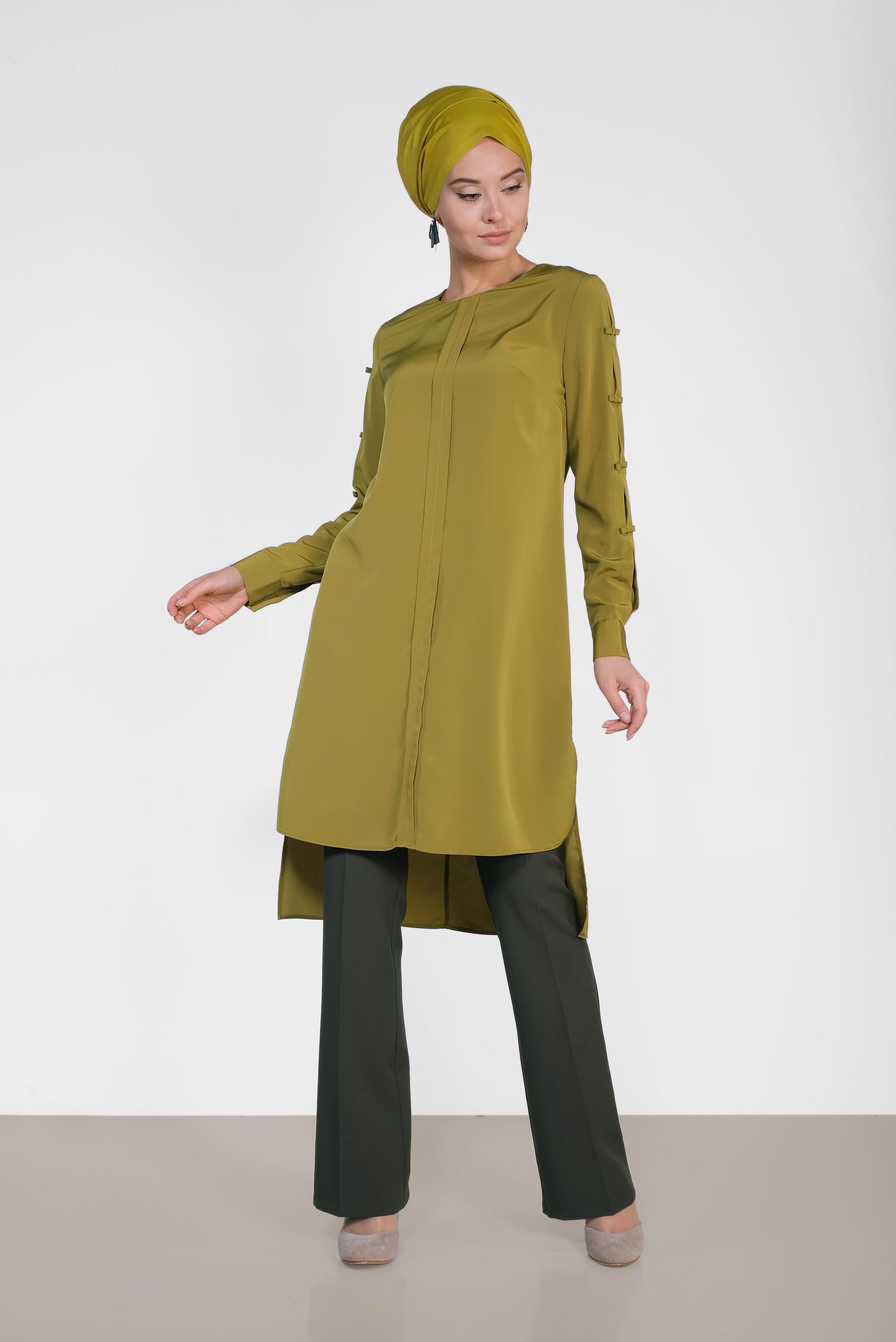 Tesettür giyim HAKİ ARA BEL GENİŞ PAÇA PANTOLON 7523