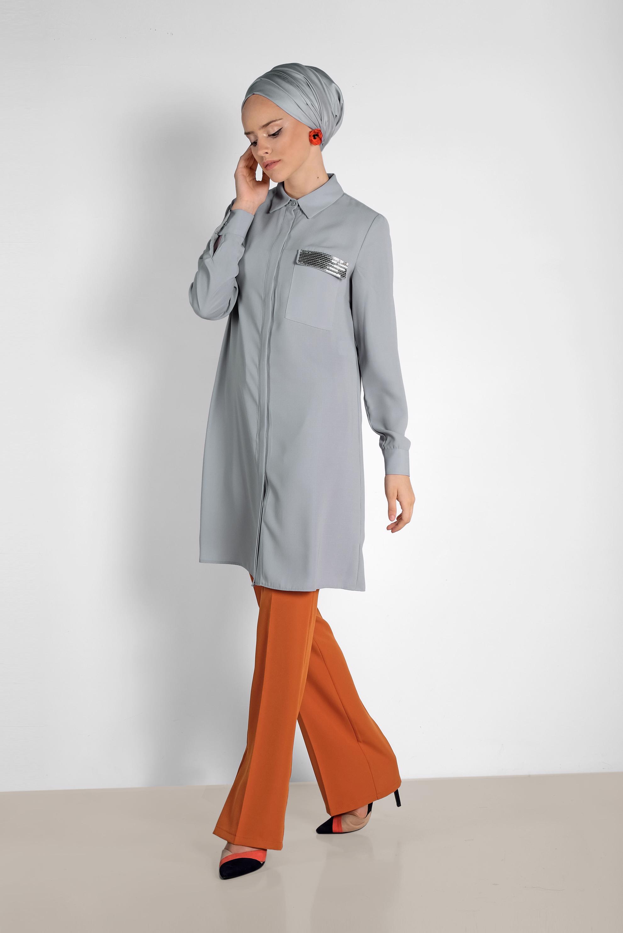 Tesettür giyim TURUNCU ARA BEL GENİŞ PAÇA PANTOLON 7523