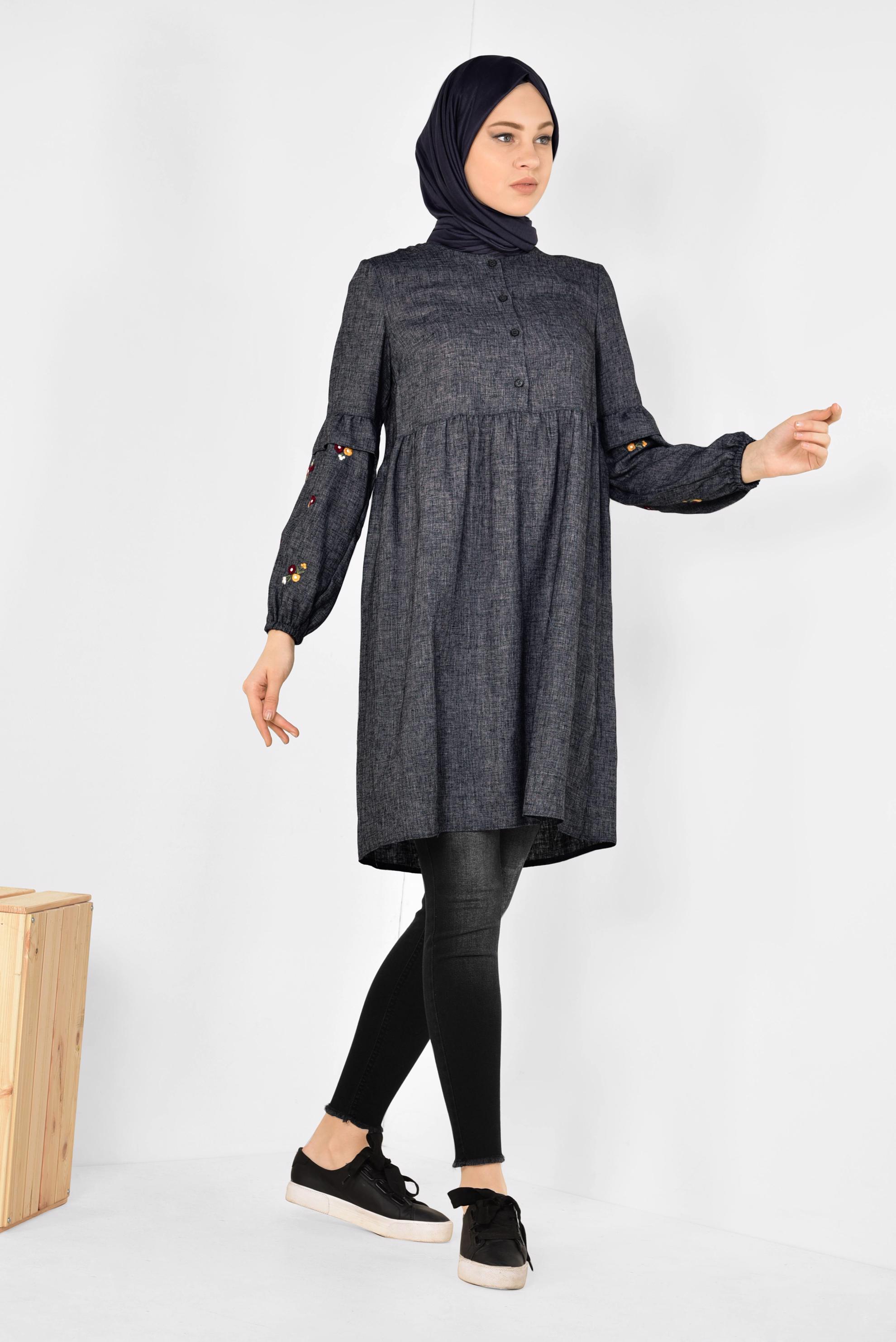 Tesettür giyim SİYAH CEPLİ DENİM PANTOLON 7528