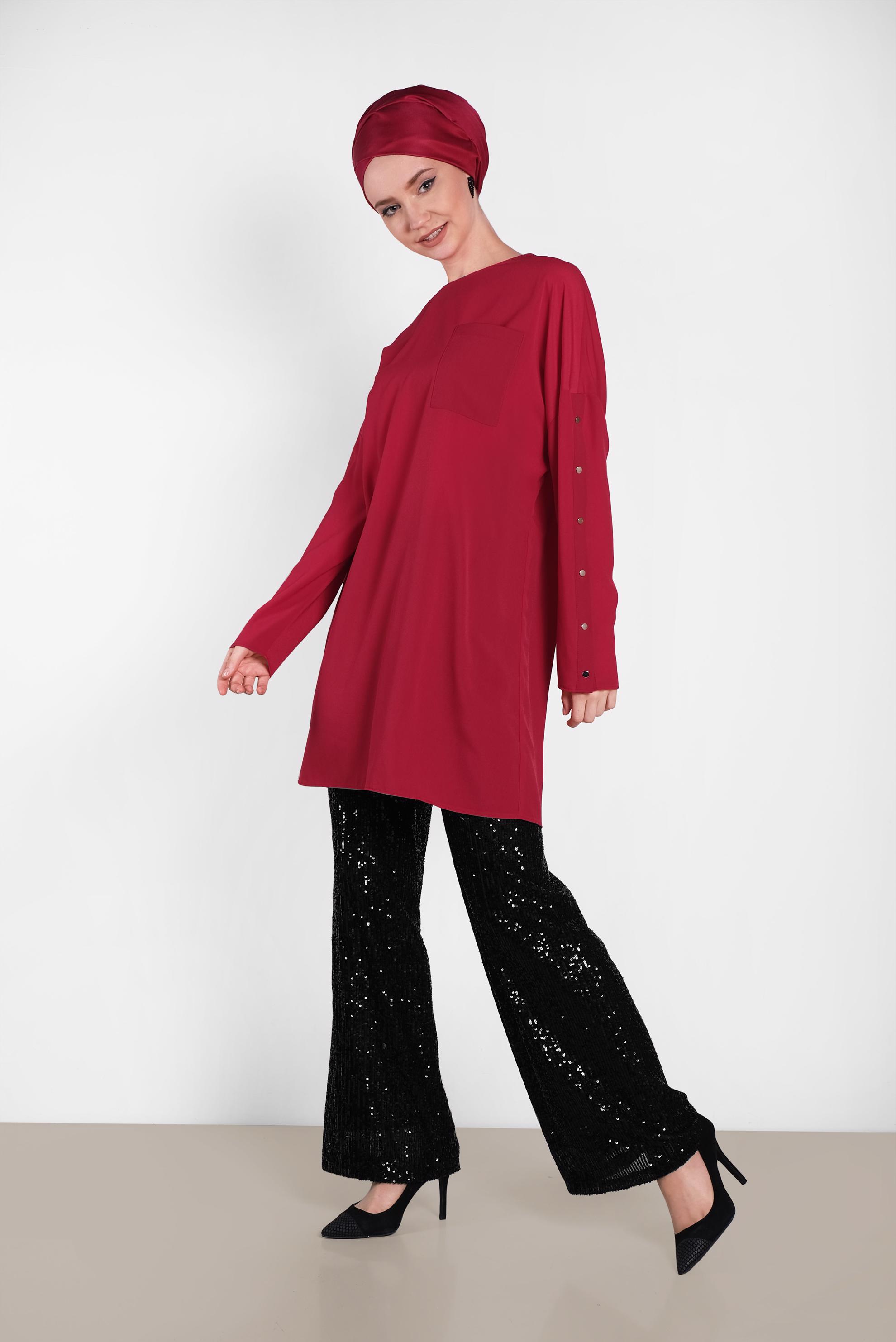 Tesettür giyim SİYAH BELİ LASTİKLİ PUL PAYET PANTOLON 7531