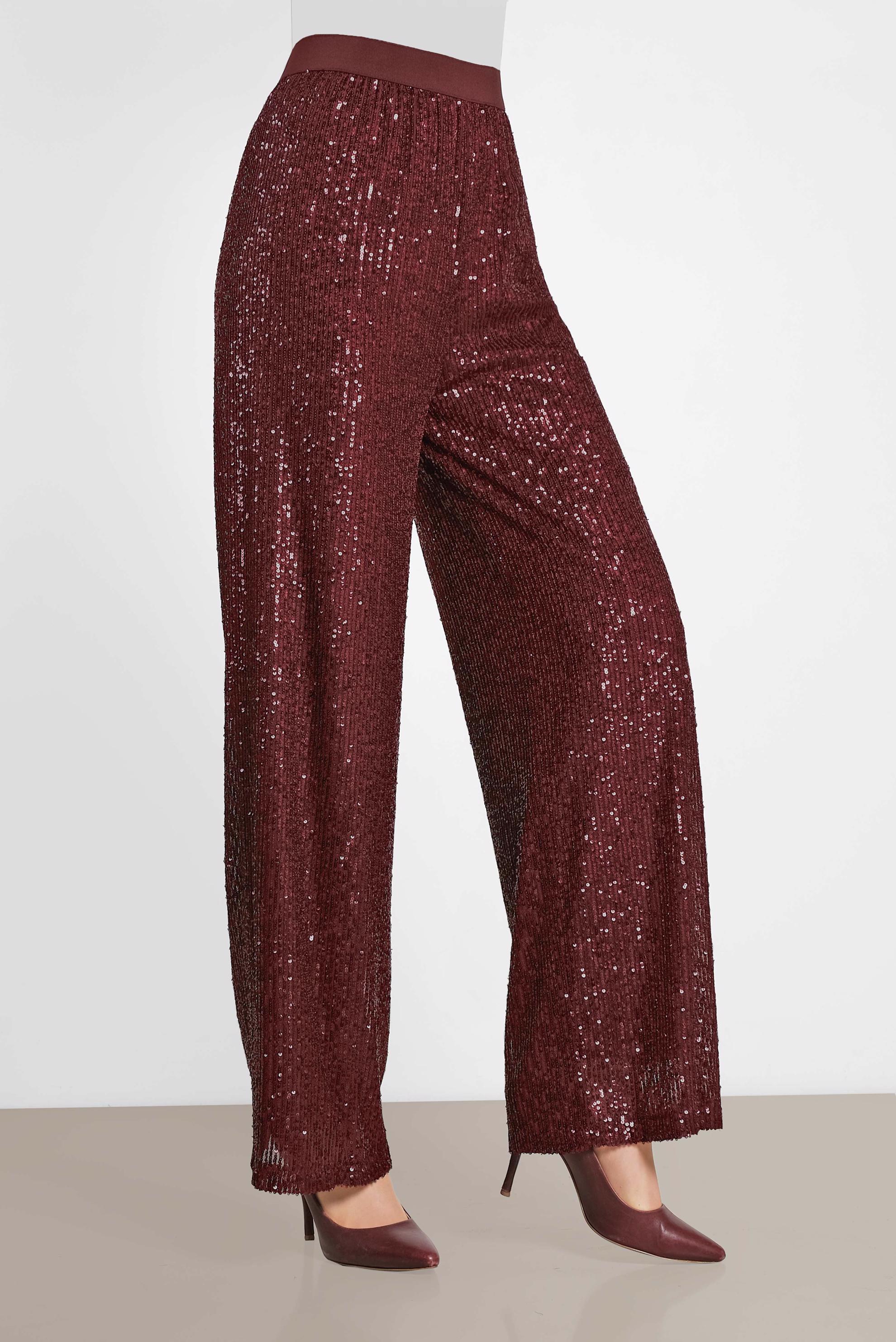 Tesettür giyim BORDO BELİ LASTİKLİ PUL PAYET PANTOLON 7531