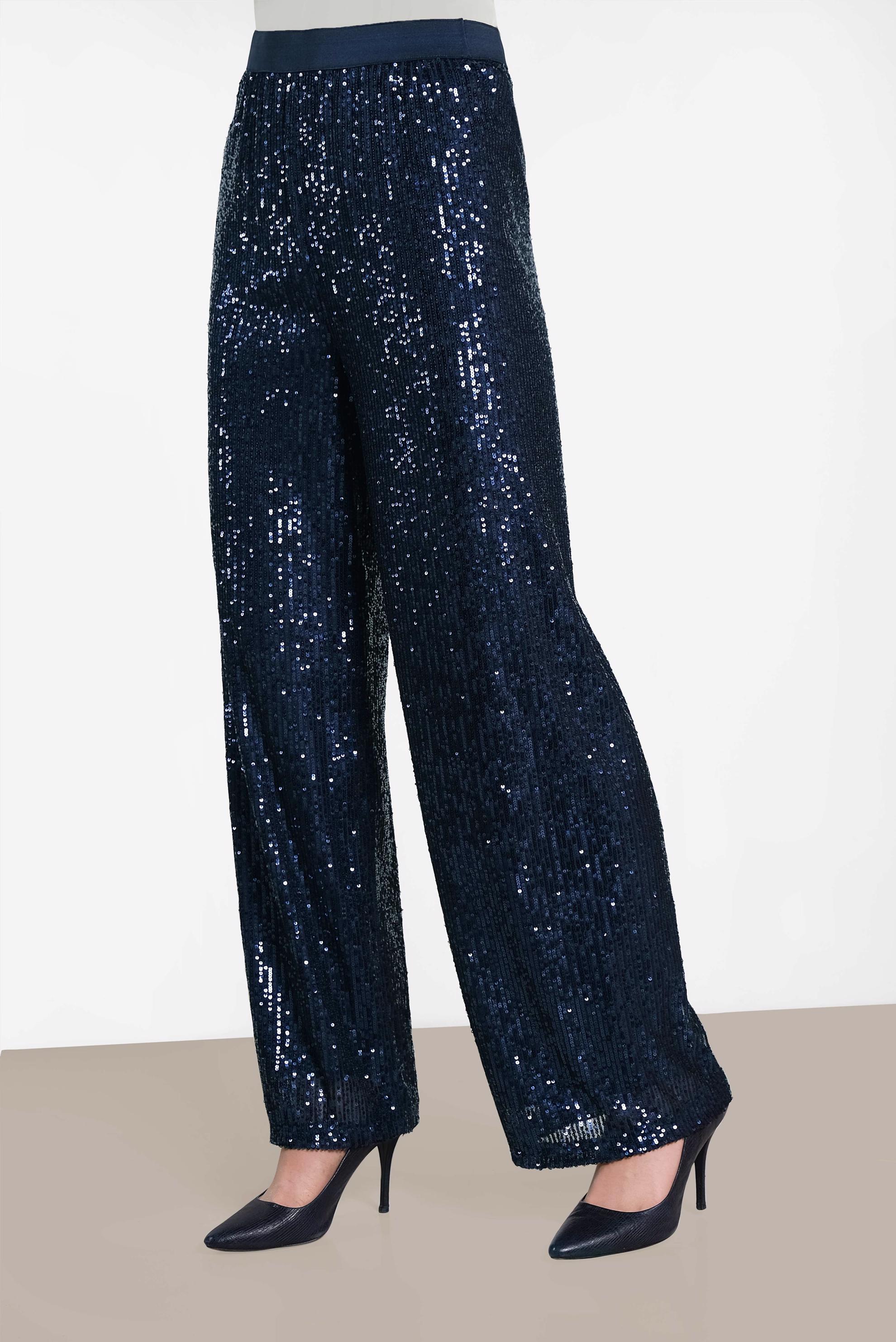 Tesettür giyim LACİVERT BELİ LASTİKLİ PUL PAYET PANTOLON 7531