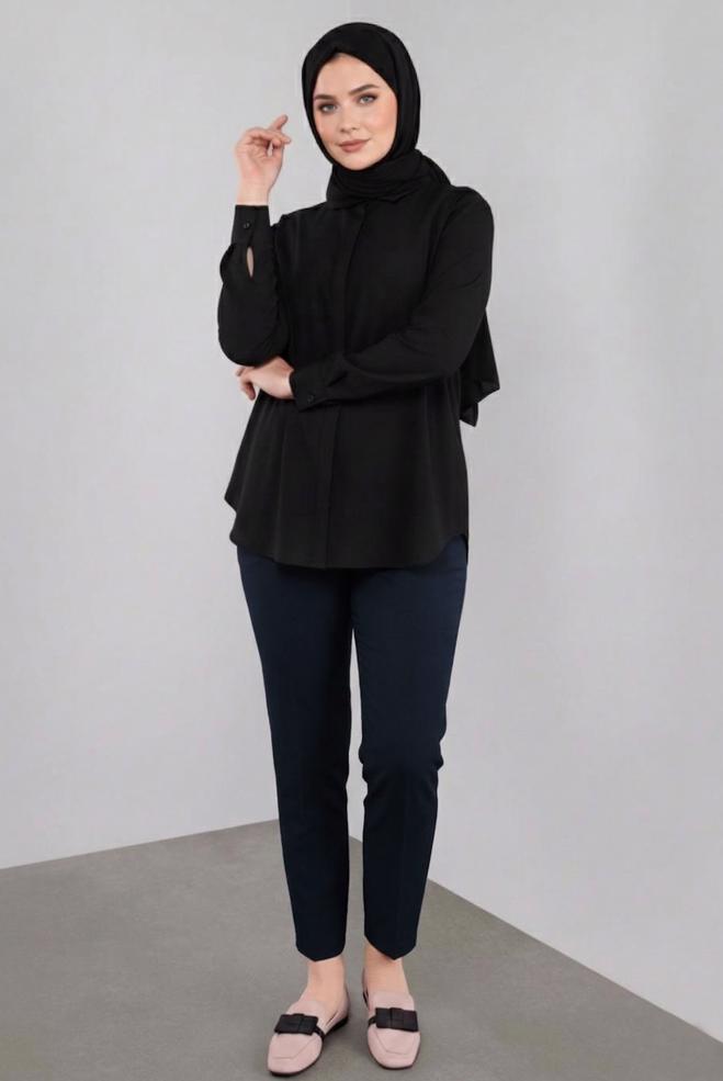 Vêtements hijab BLEU MARINE PANTALON TAILLE MI-HAUTE 7537 - ALVİNA