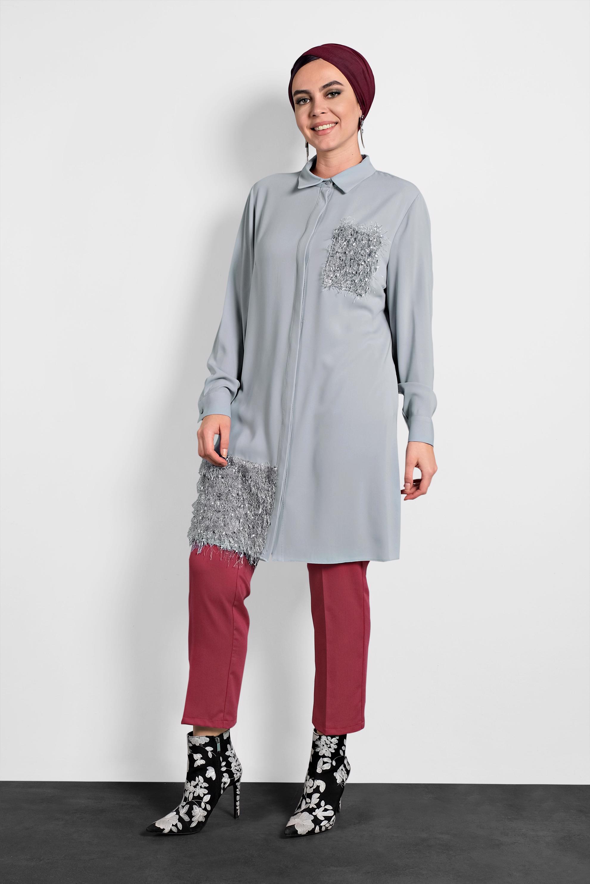 Tesettür giyim KIRMIZI ARA BEL KUMAŞ PANTOLON 7540