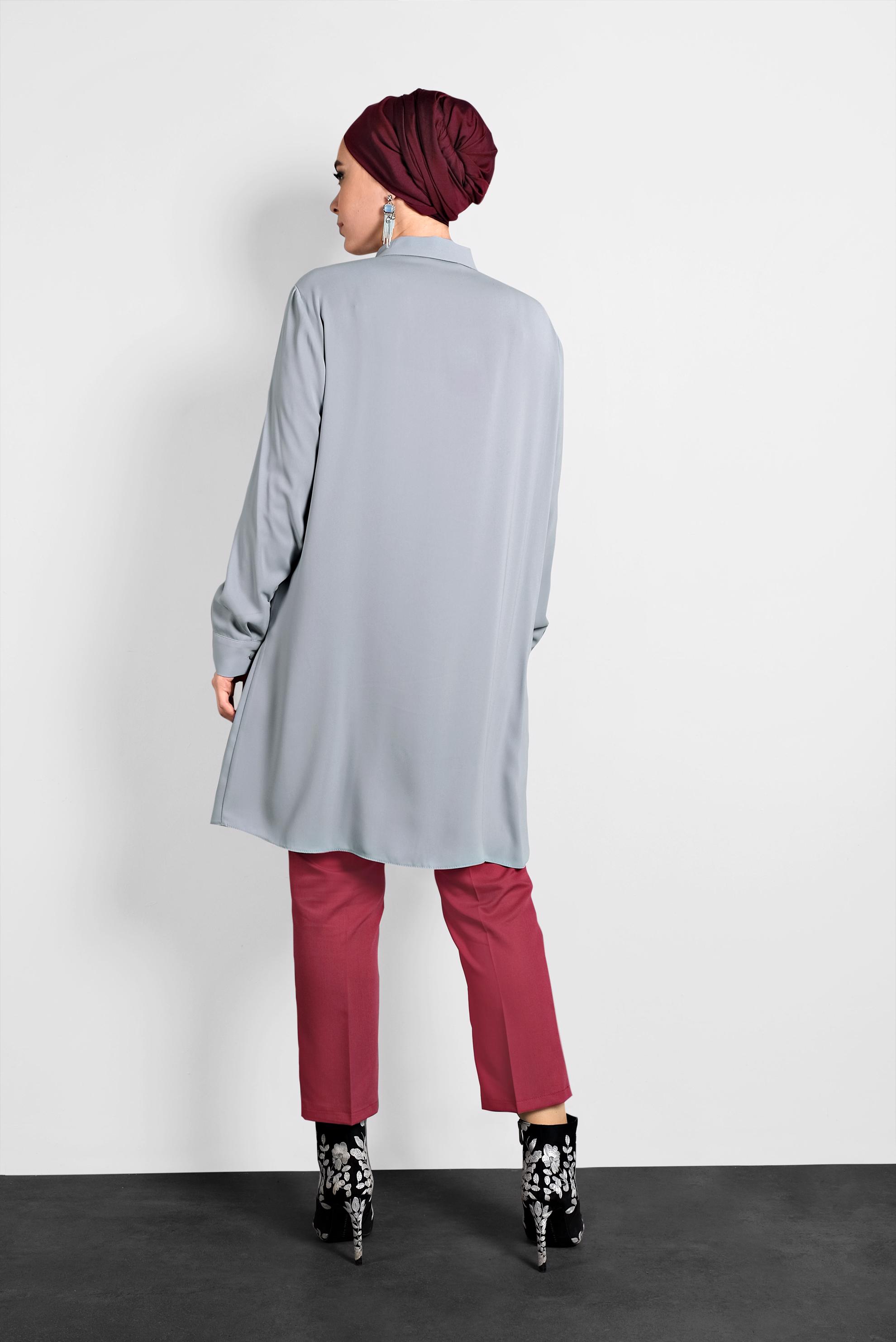 Tesettür giyim KIRMIZI ARA BEL KUMAŞ PANTOLON 7540