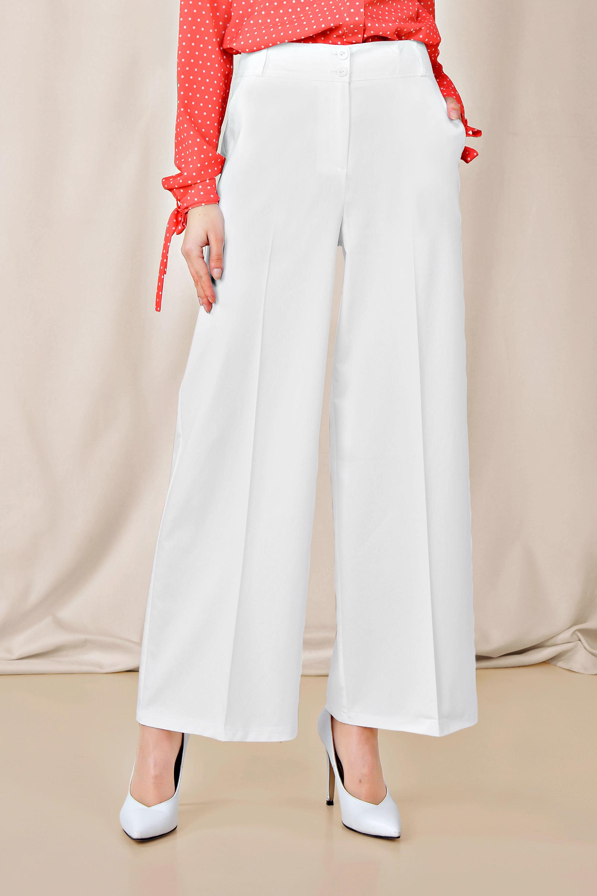 Tesettür giyim BEYAZ ARA BEL GENİŞ PAÇA PANTOLON 7545