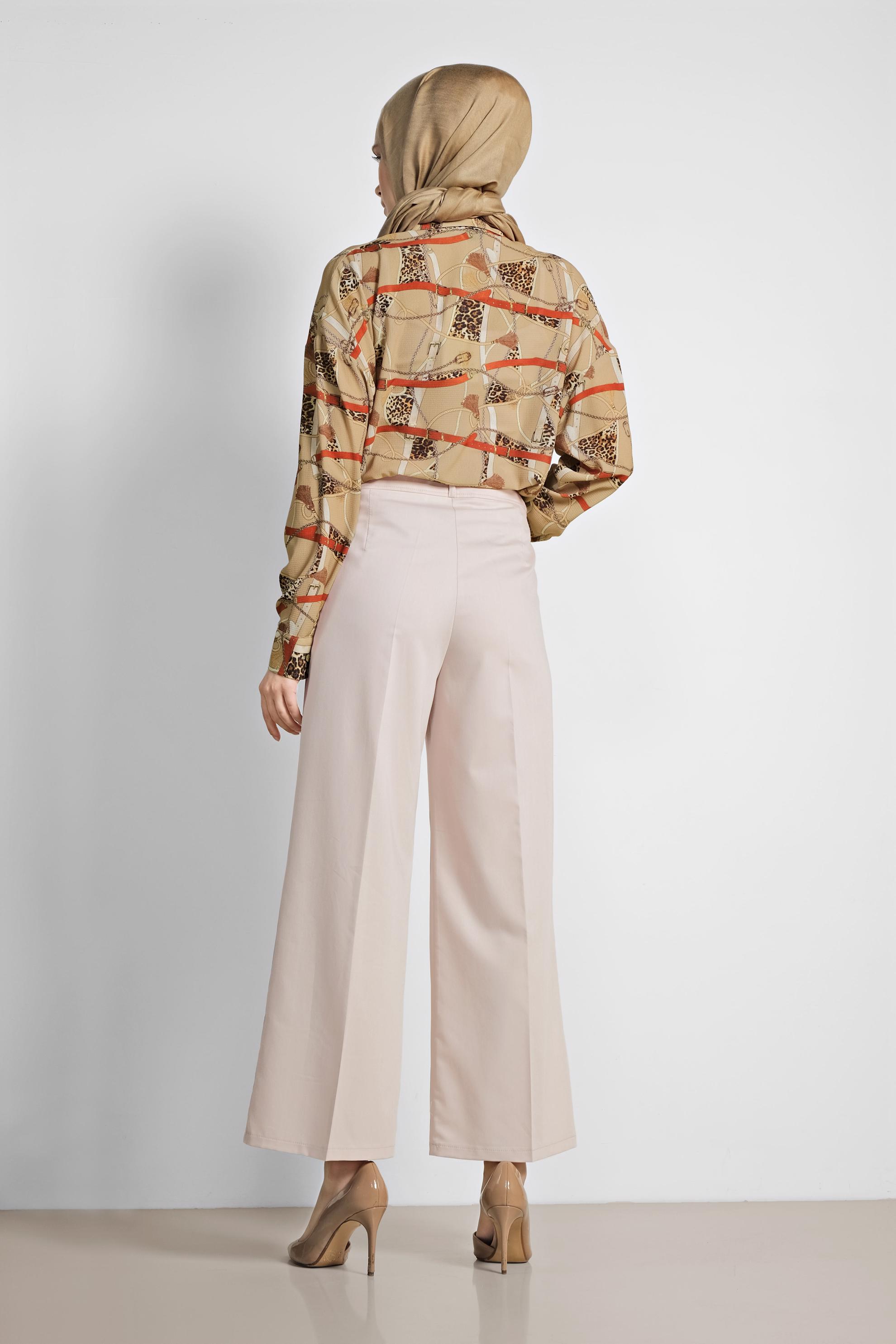 Tesettür giyim BEJ ARA BEL GENİŞ PAÇA PANTOLON 7545