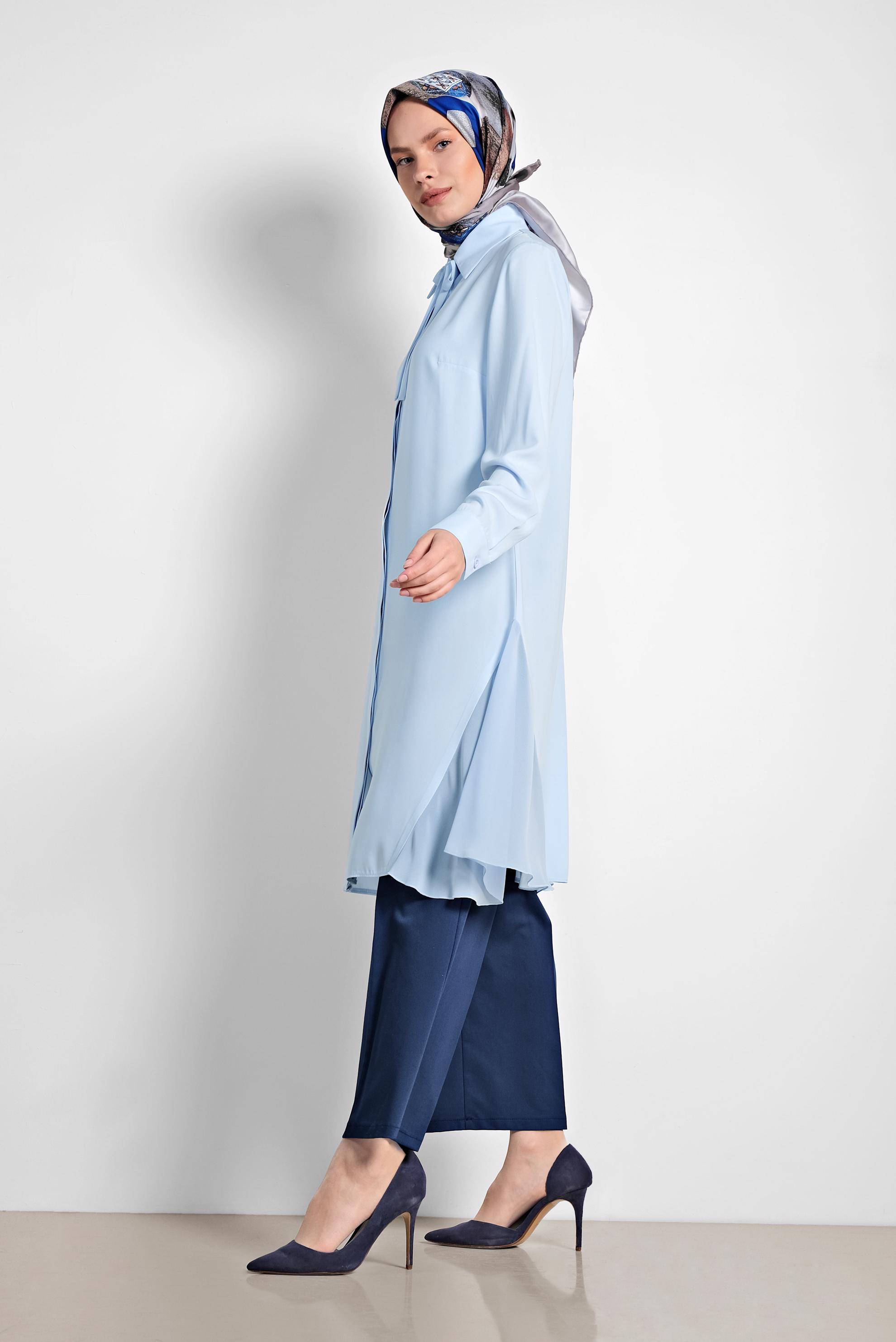 Tesettür giyim LACİVERT ARA BEL GENİŞ PAÇA PANTOLON 7545