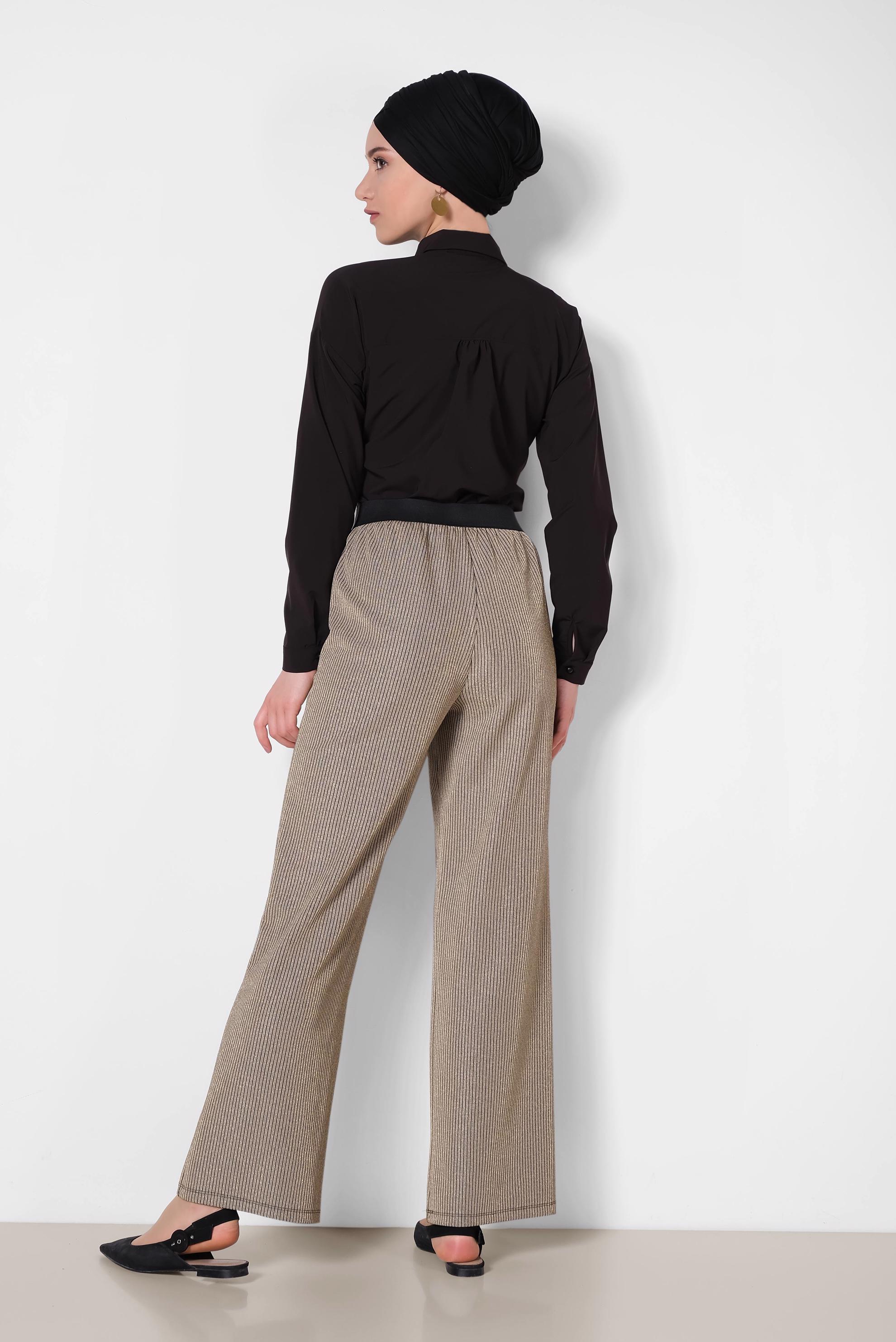 Tesettür giyim ALTIN BELİ LASTİKLİ SİMLİ PANTOLON 7550