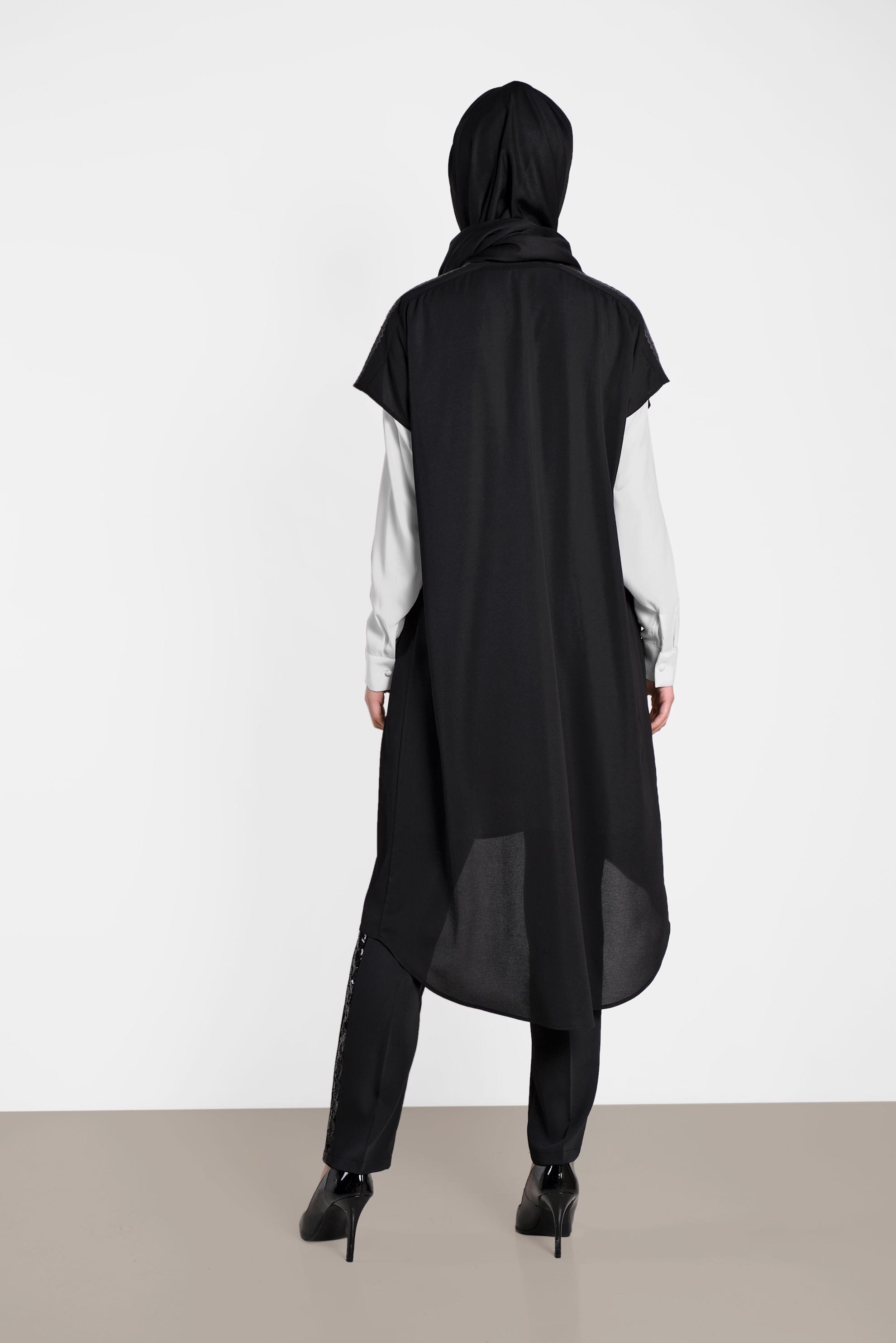 Tesettür giyim SİYAH SİMLİ ŞERİT DETAYLI PANTOLON 7565	