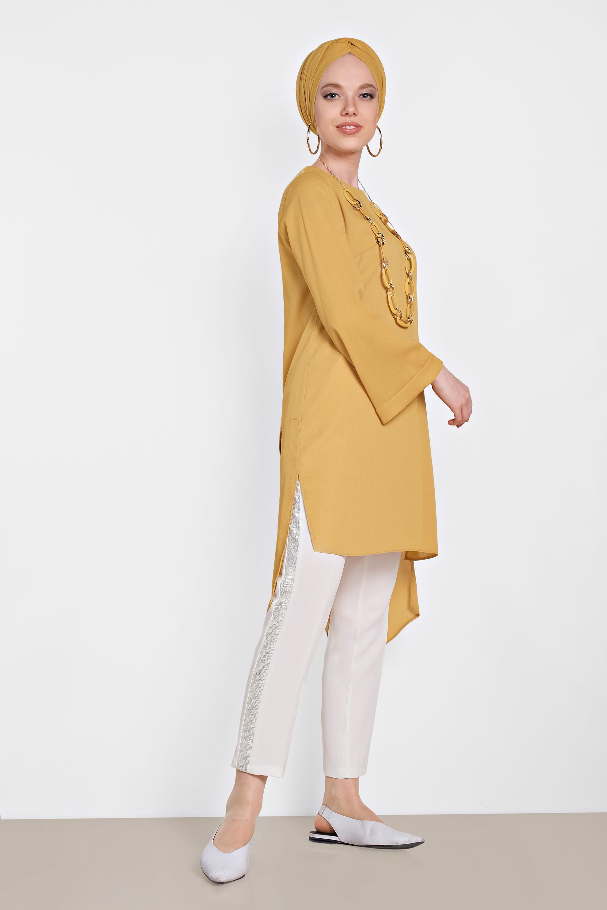 Tesettür giyim BEYAZ SİMLİ ŞERİT DETAYLI PANTOLON 7565	