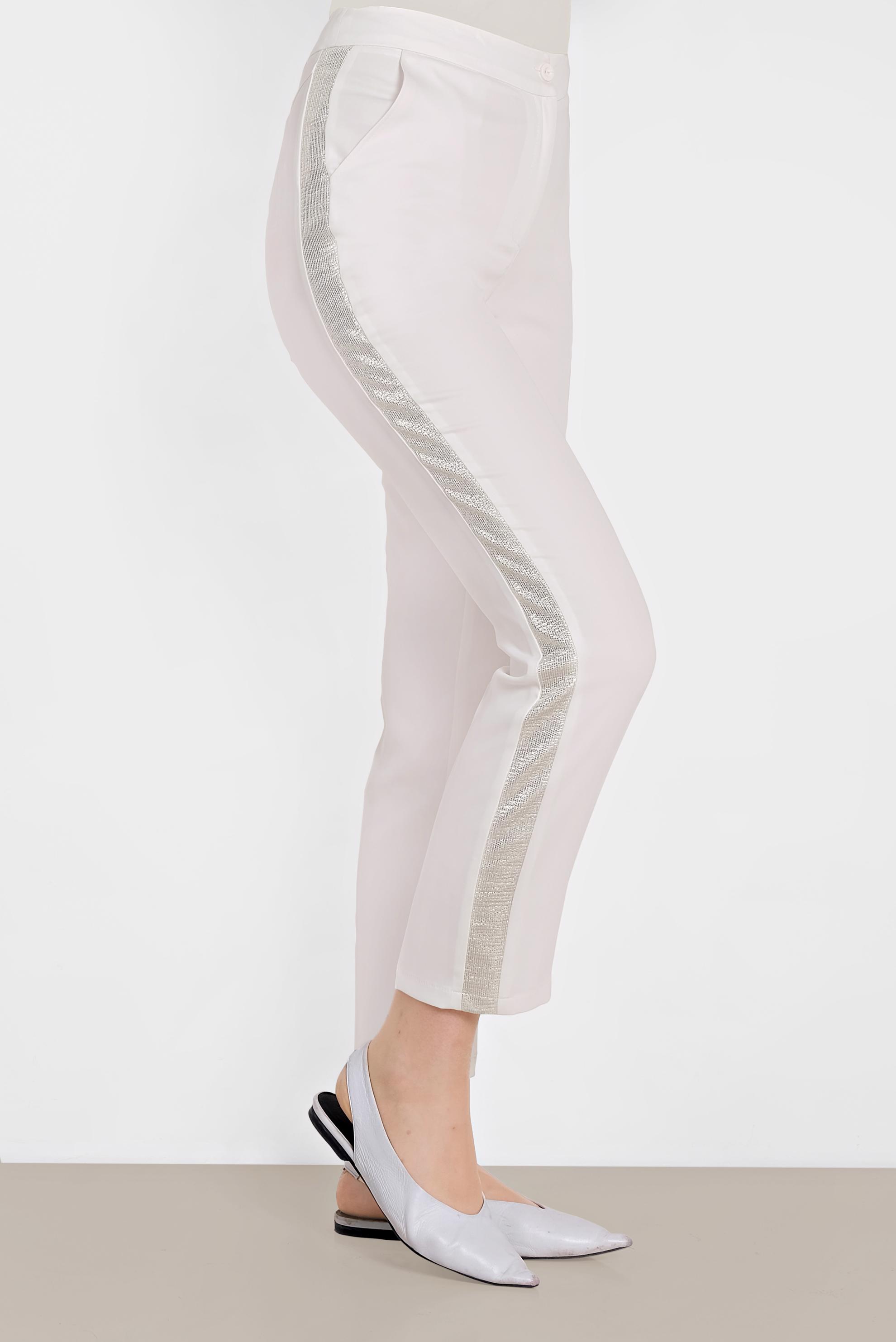 Tesettür giyim BEYAZ SİMLİ ŞERİT DETAYLI PANTOLON 7565	