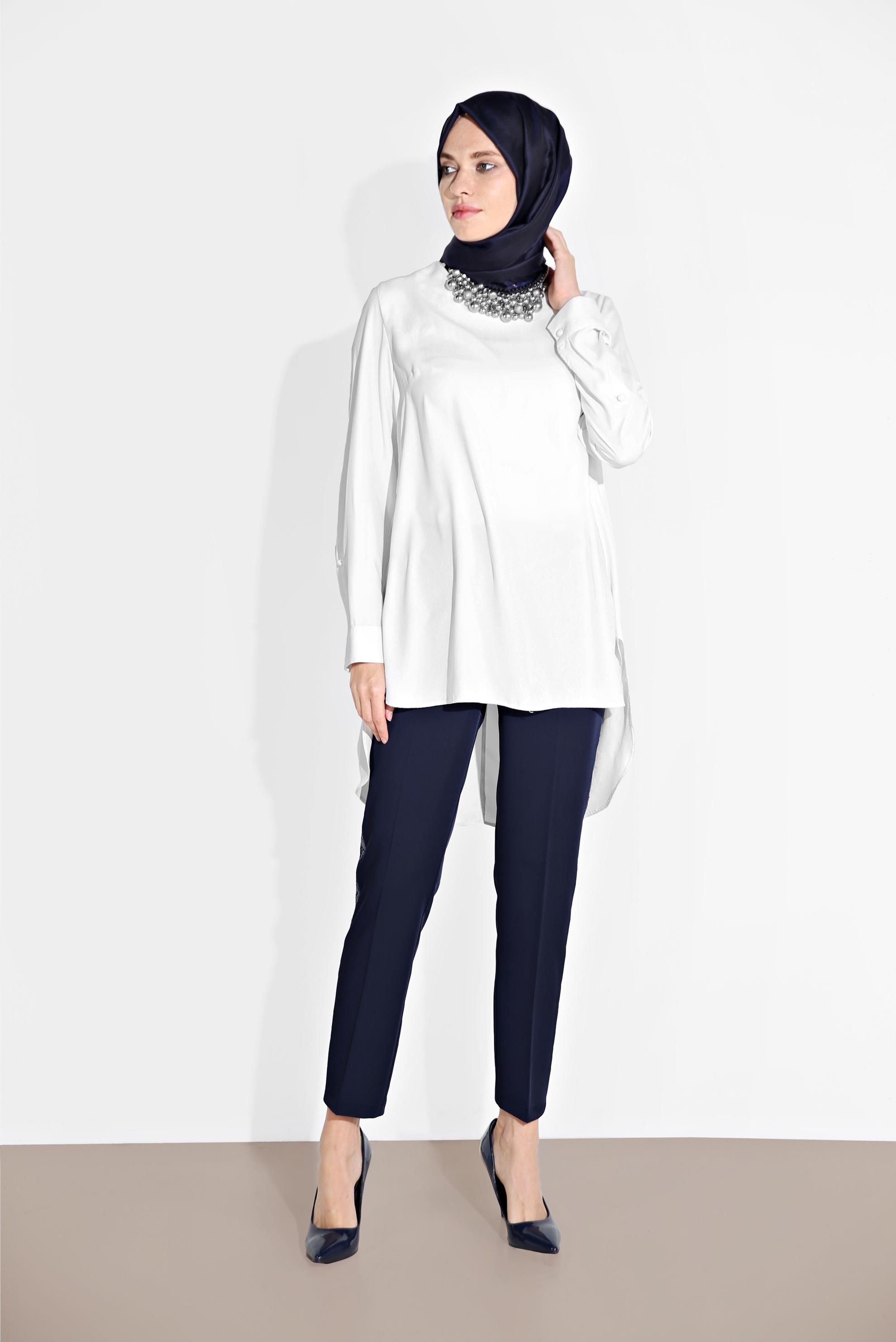 Tesettür giyim LACİVERT SİMLİ ŞERİT DETAYLI PANTOLON 7565	