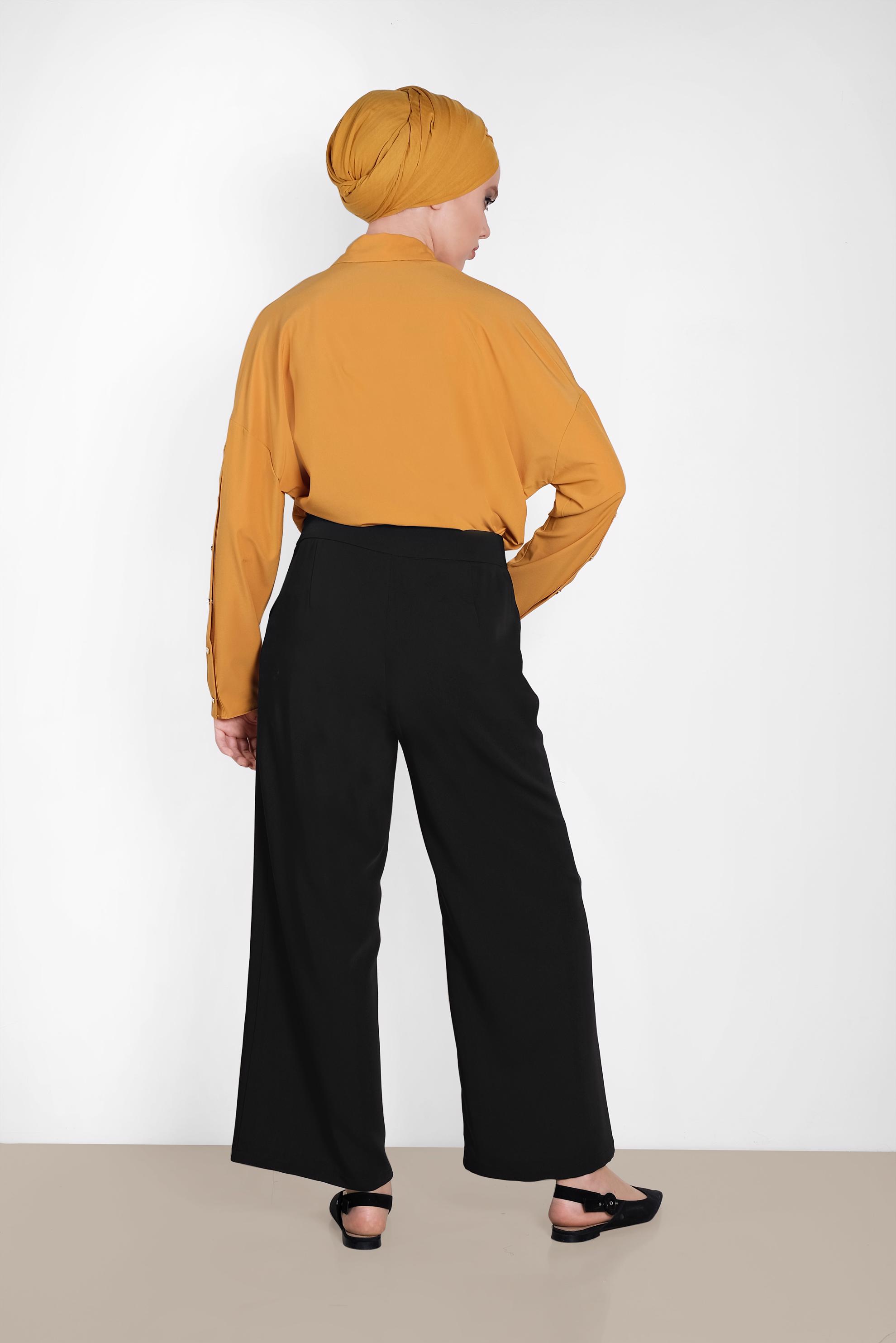 Tesettür giyim SİYAH DÜĞME DETAYLI YÜKSEK BEL PANTOLON 7578