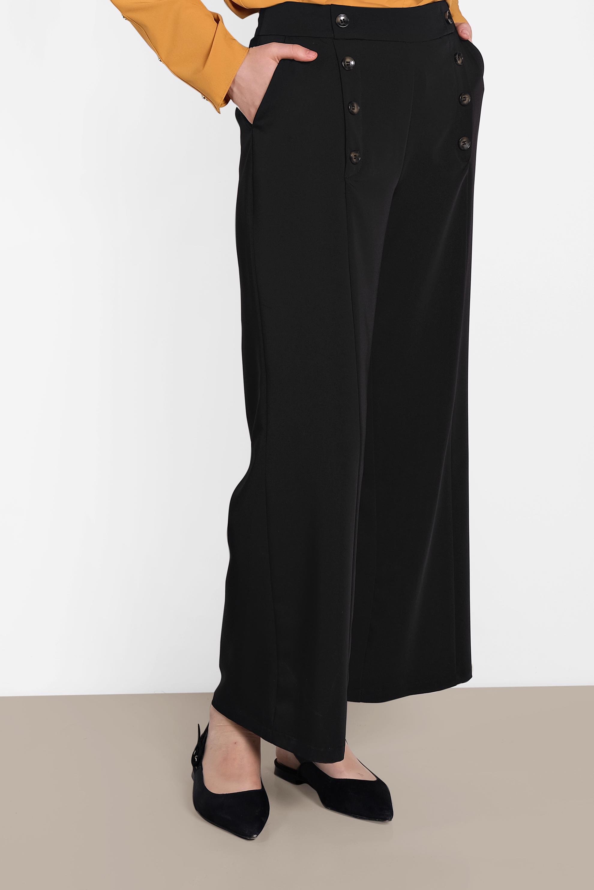 Tesettür giyim SİYAH DÜĞME DETAYLI YÜKSEK BEL PANTOLON 7578