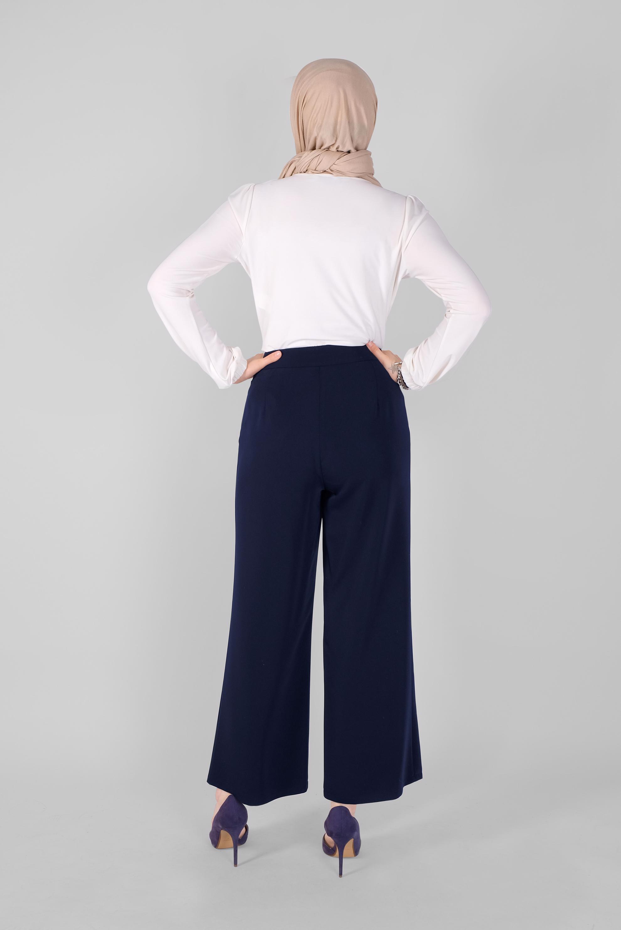 Tesettür giyim LACİVERT DÜĞME DETAYLI YÜKSEK BEL PANTOLON 7578