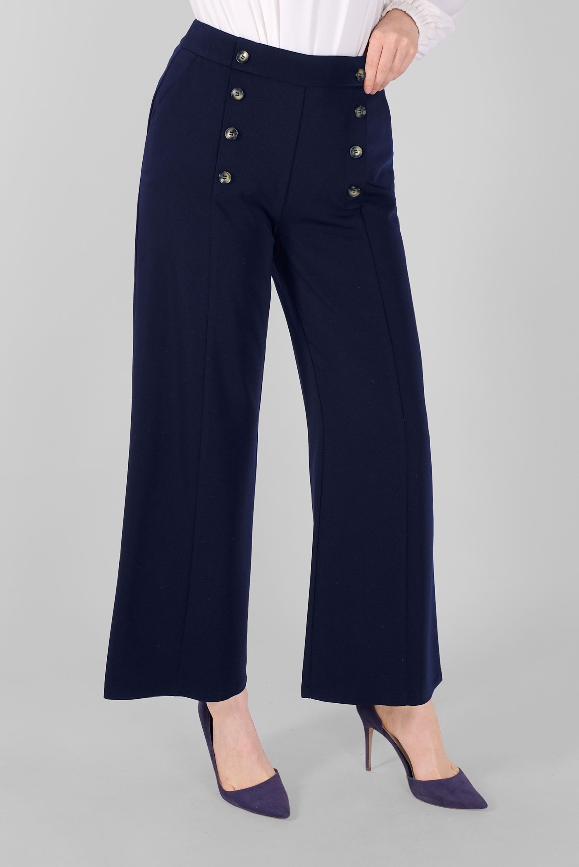 Tesettür giyim LACİVERT DÜĞME DETAYLI YÜKSEK BEL PANTOLON 7578