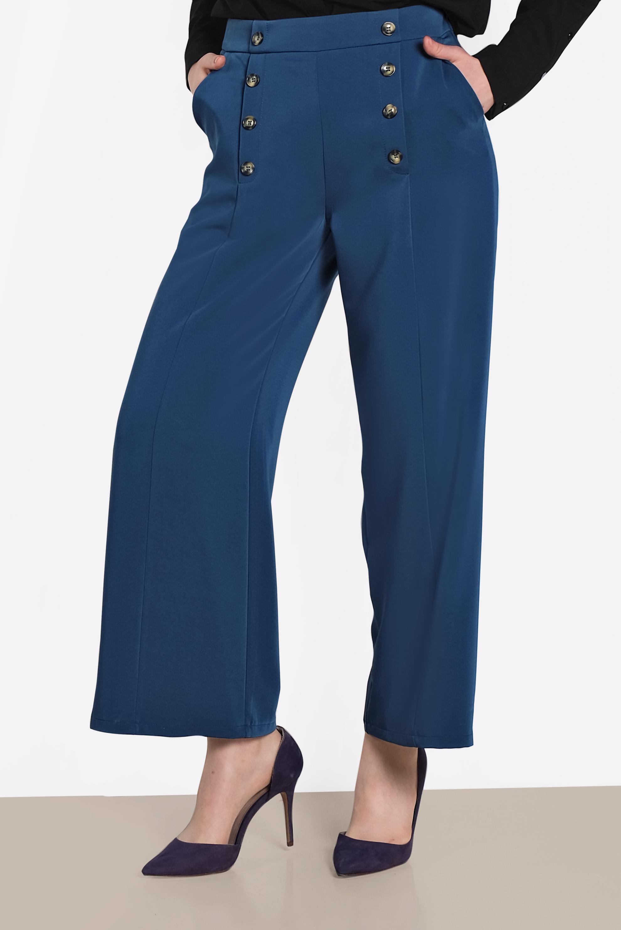 Tesettür giyim LACİVERT DÜĞME DETAYLI YÜKSEK BEL PANTOLON 7578