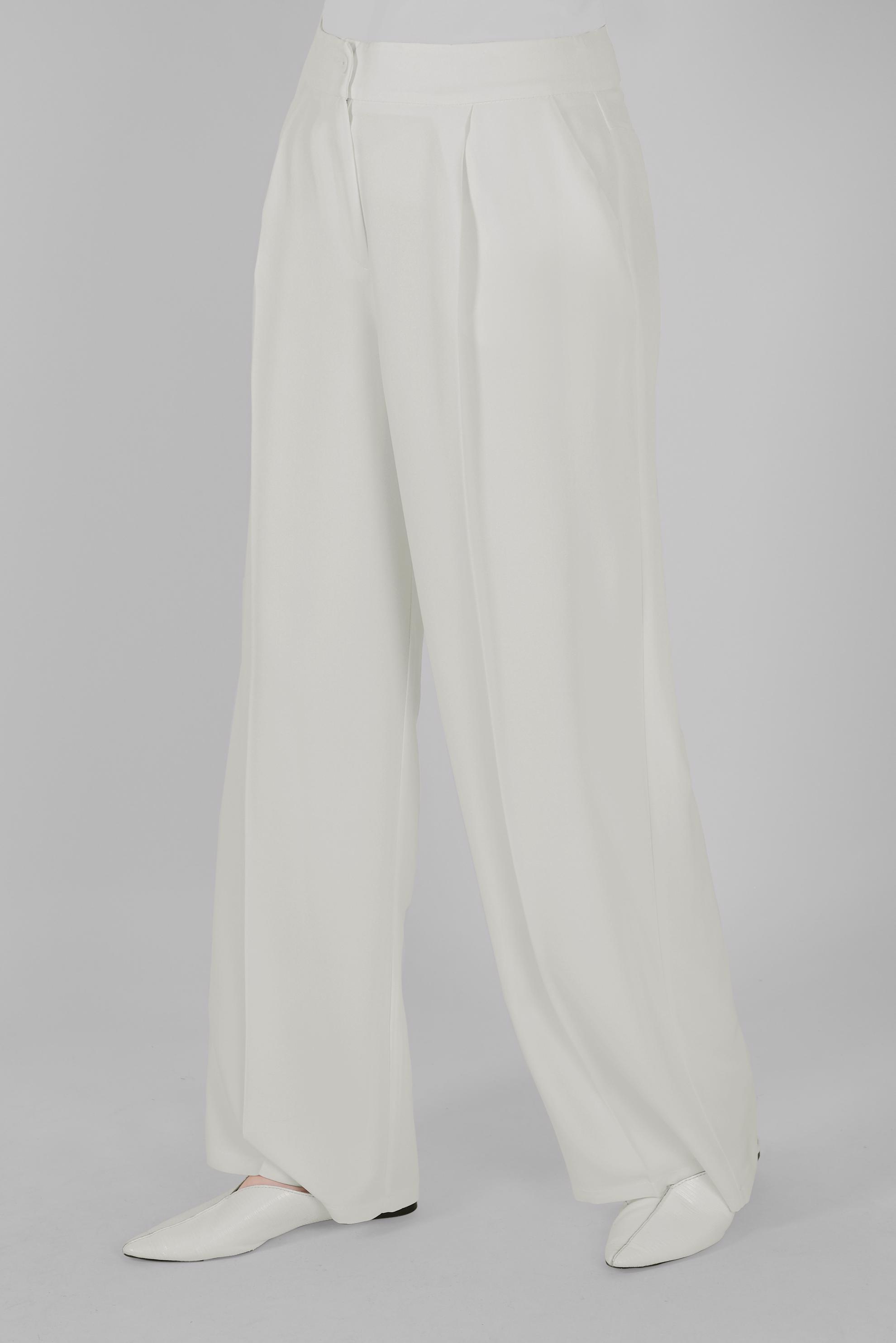 Tesettür giyim BEYAZ ARA BEL GENİŞ KESİM PANTOLON 7579 