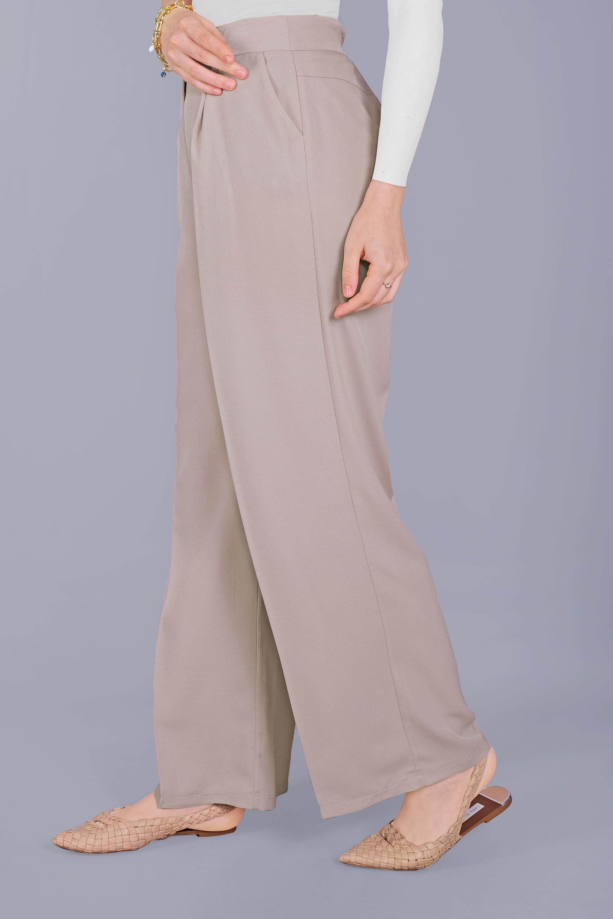 Tesettür giyim BEJ ARA BEL GENİŞ KESİM PANTOLON 7579 