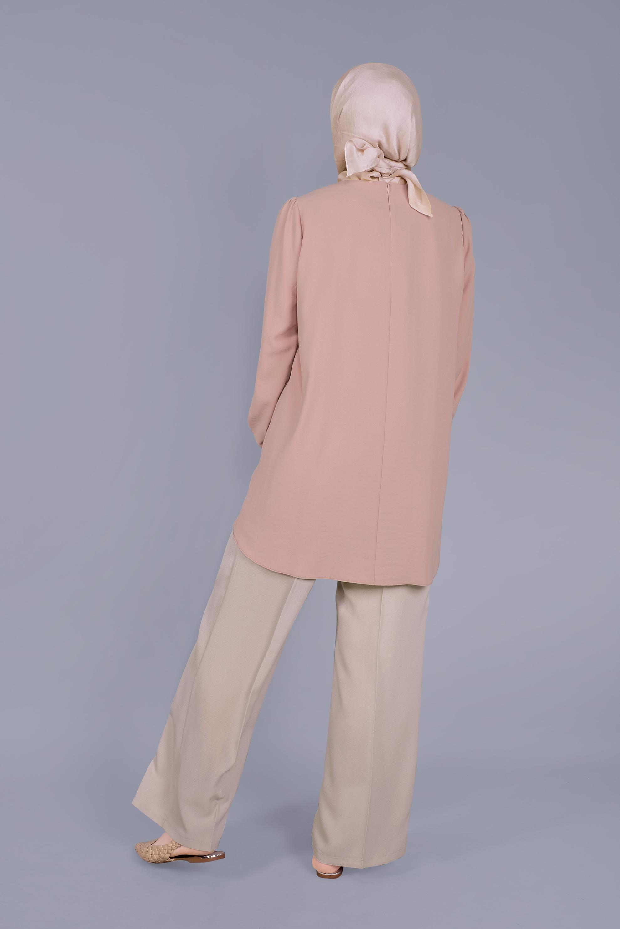 Tesettür giyim BEJ ARA BEL GENİŞ KESİM PANTOLON 7579 