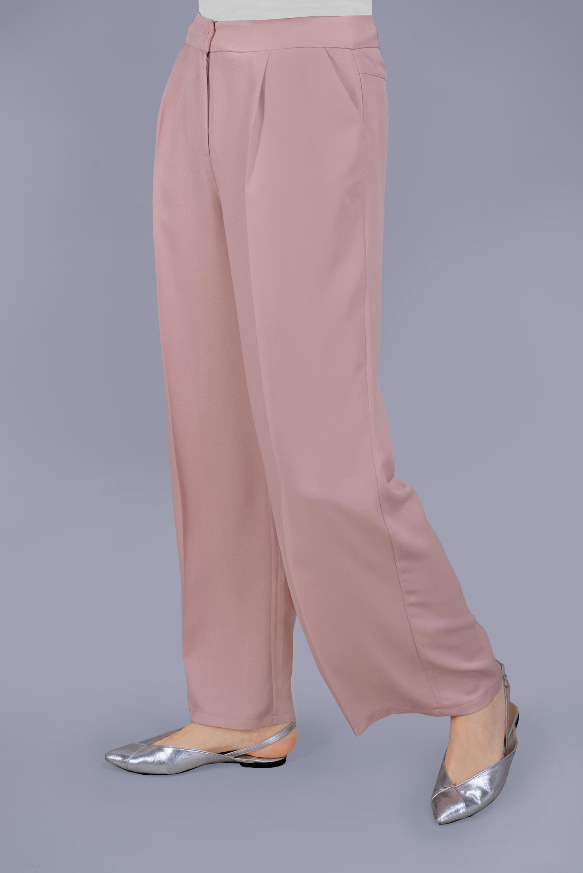 Tesettür giyim PUDRA ARA BEL GENİŞ KESİM PANTOLON 7579 