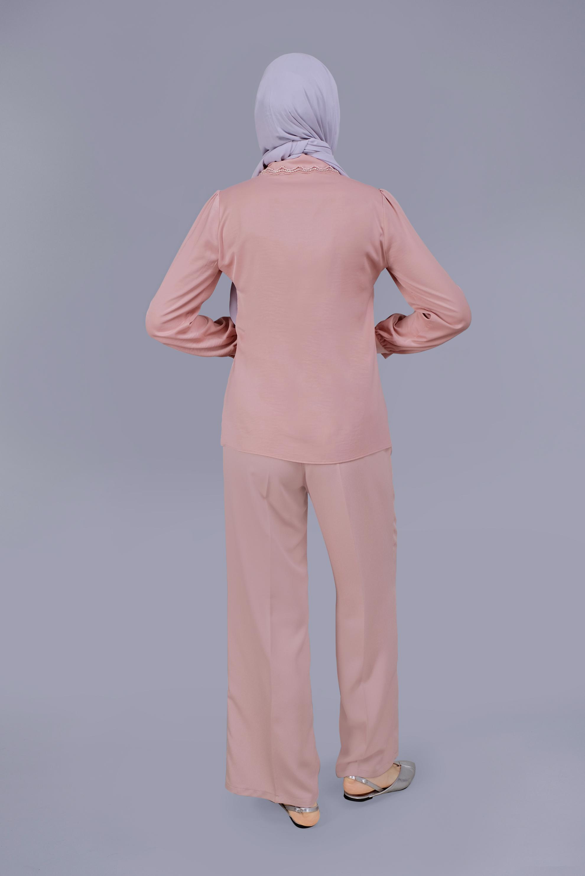 Tesettür giyim PUDRA ARA BEL GENİŞ KESİM PANTOLON 7579 