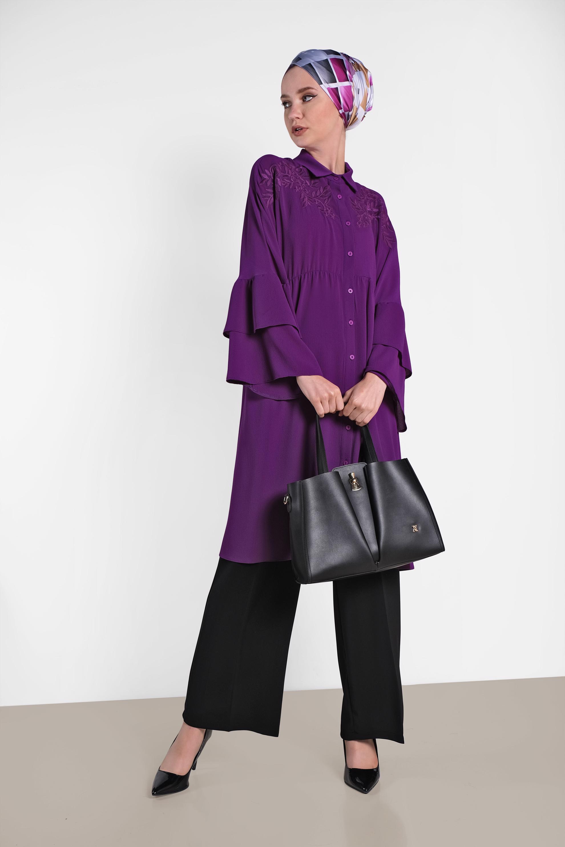 Tesettür giyim SİYAH BOL PAÇA DÜĞMELİ PANTOLON 7580	