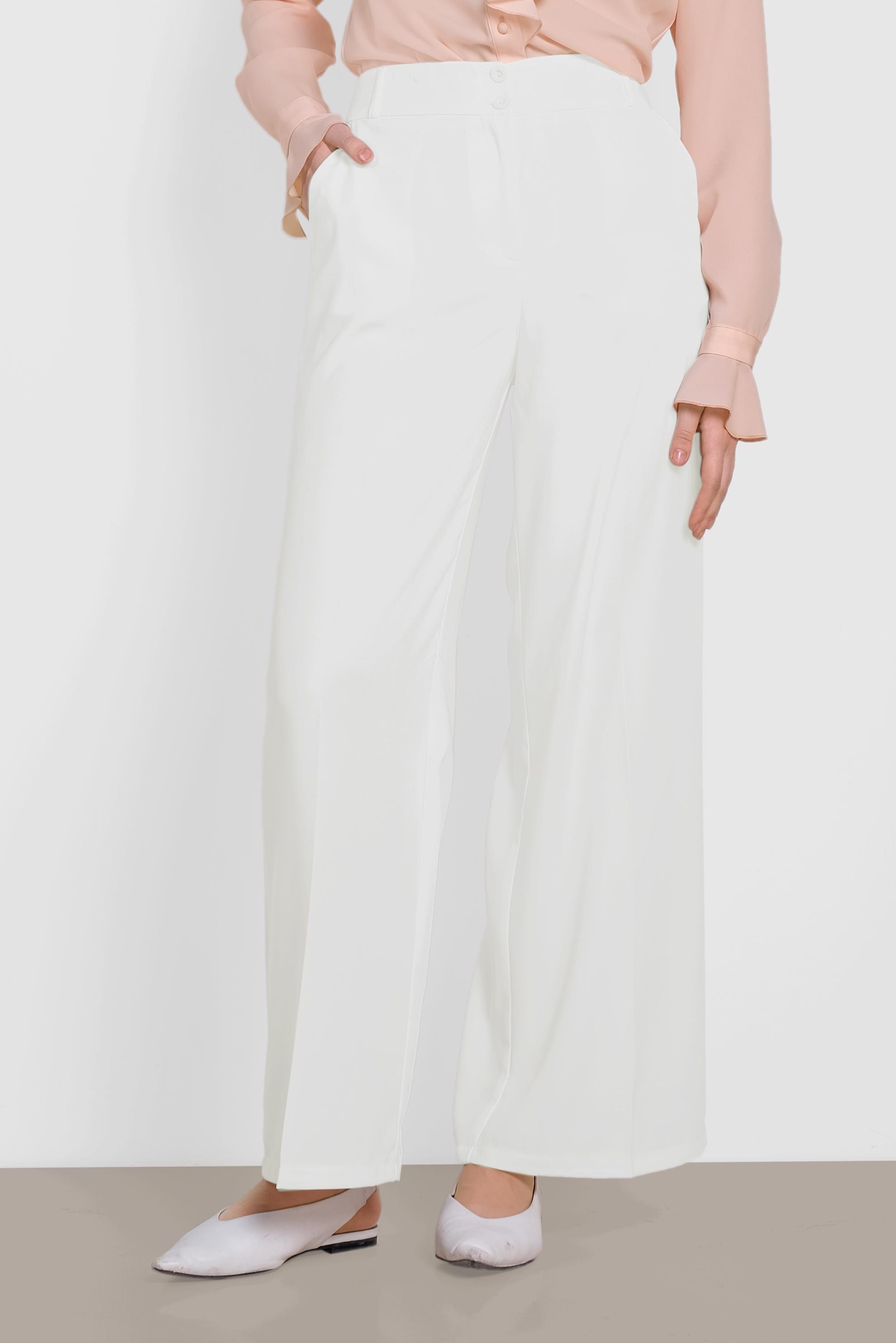 Tesettür giyim BEYAZ BOL PAÇA DÜĞMELİ PANTOLON 7580	