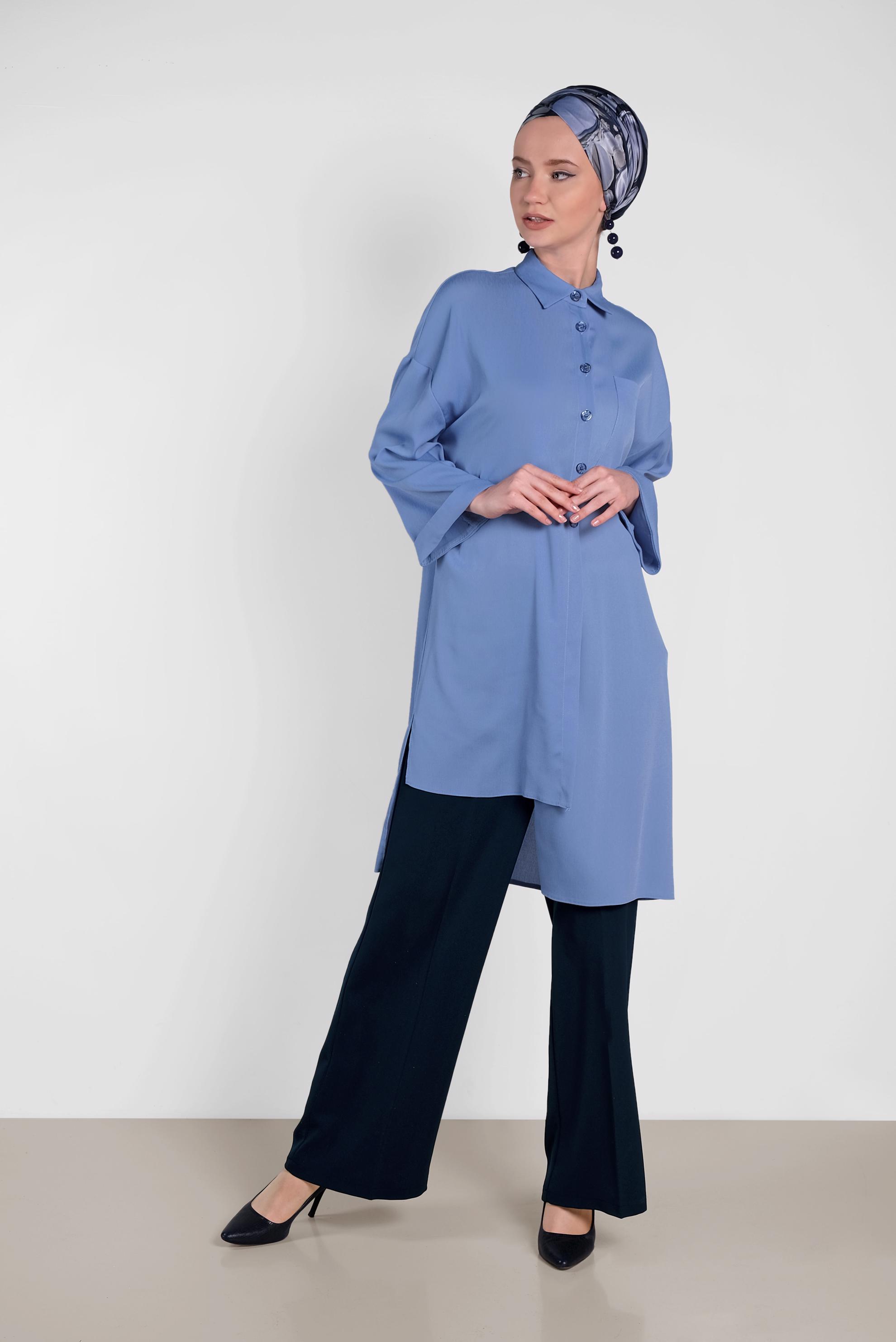 Tesettür giyim LACİVERT BOL PAÇA DÜĞMELİ PANTOLON 7580	