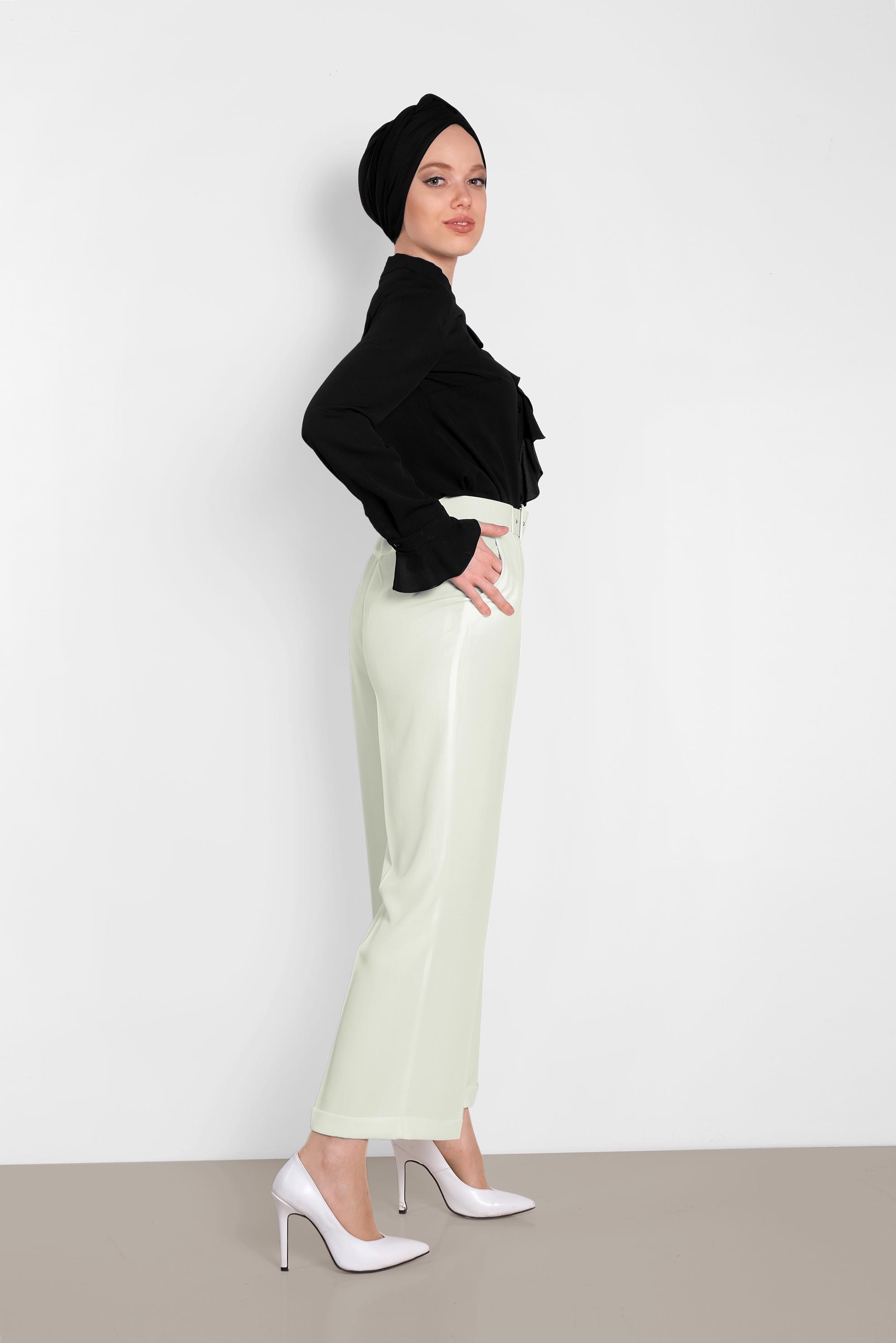 Tesettür giyim BEYAZ GENİŞ PAÇA PANTOLON 7581 