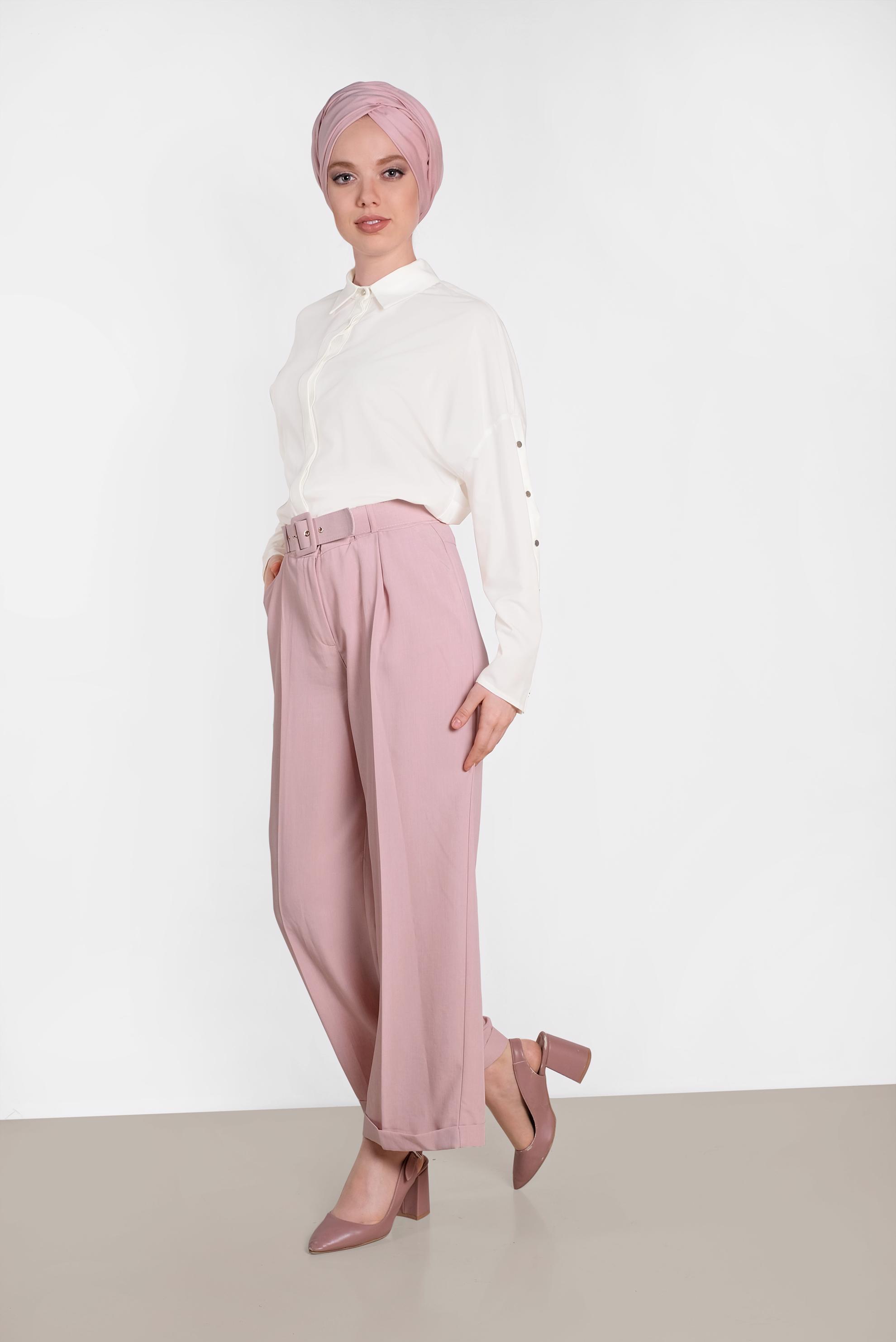Tesettür giyim PUDRA GENİŞ PAÇA PANTOLON 7581 