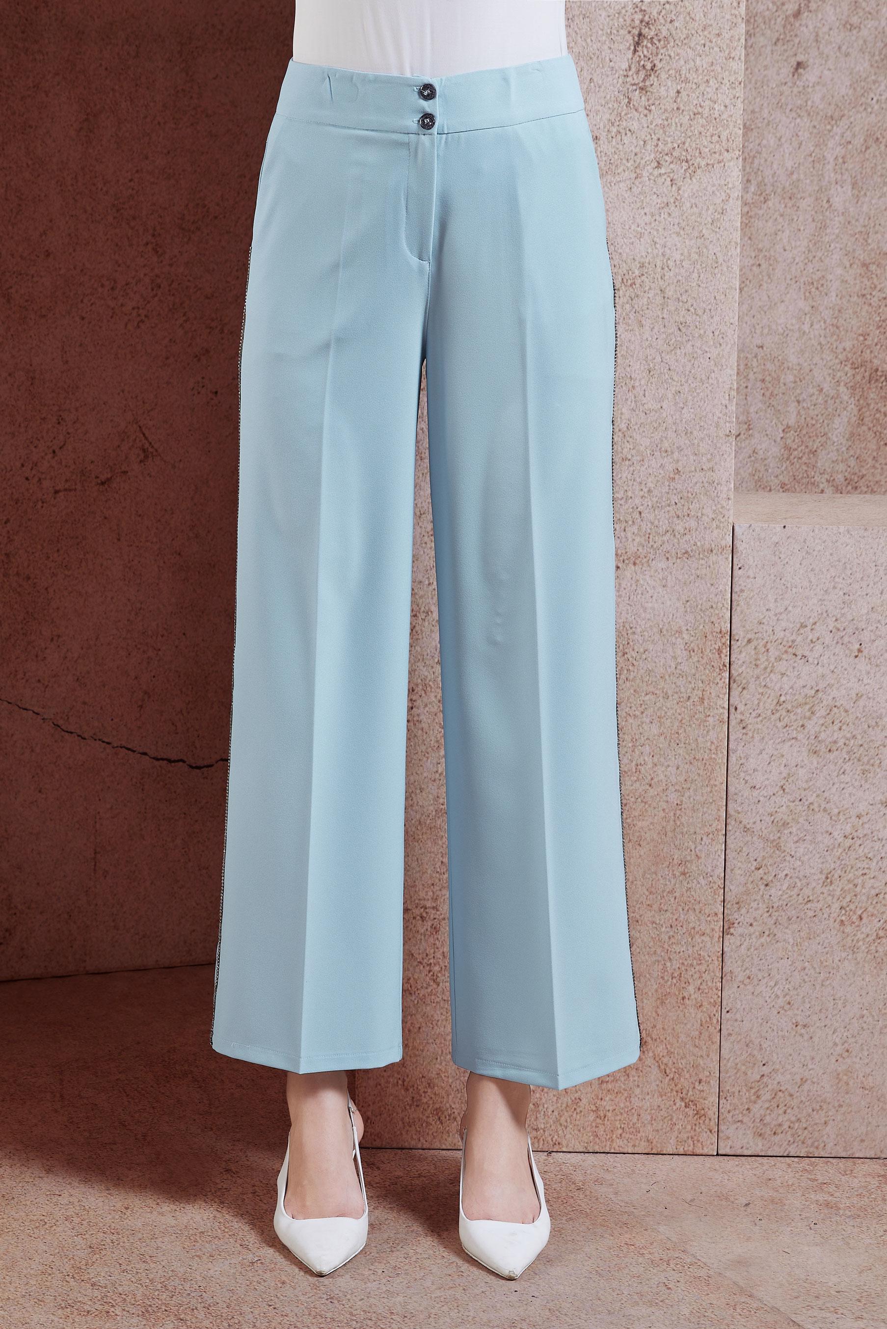 Tesettür giyim MAVİ YÜKSEK BEL BOL PANTOLON 7582 