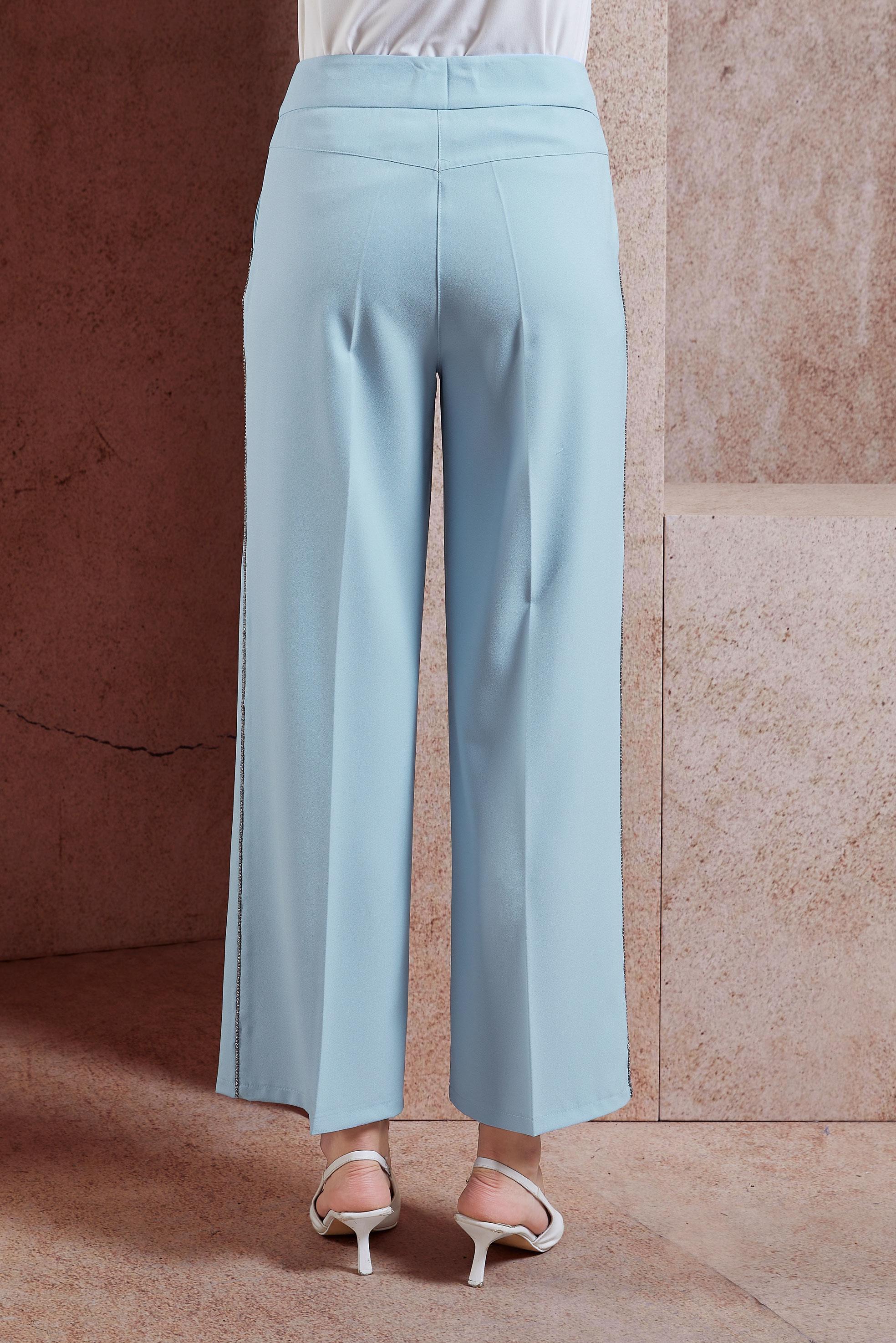 Tesettür giyim MAVİ YÜKSEK BEL BOL PANTOLON 7582 