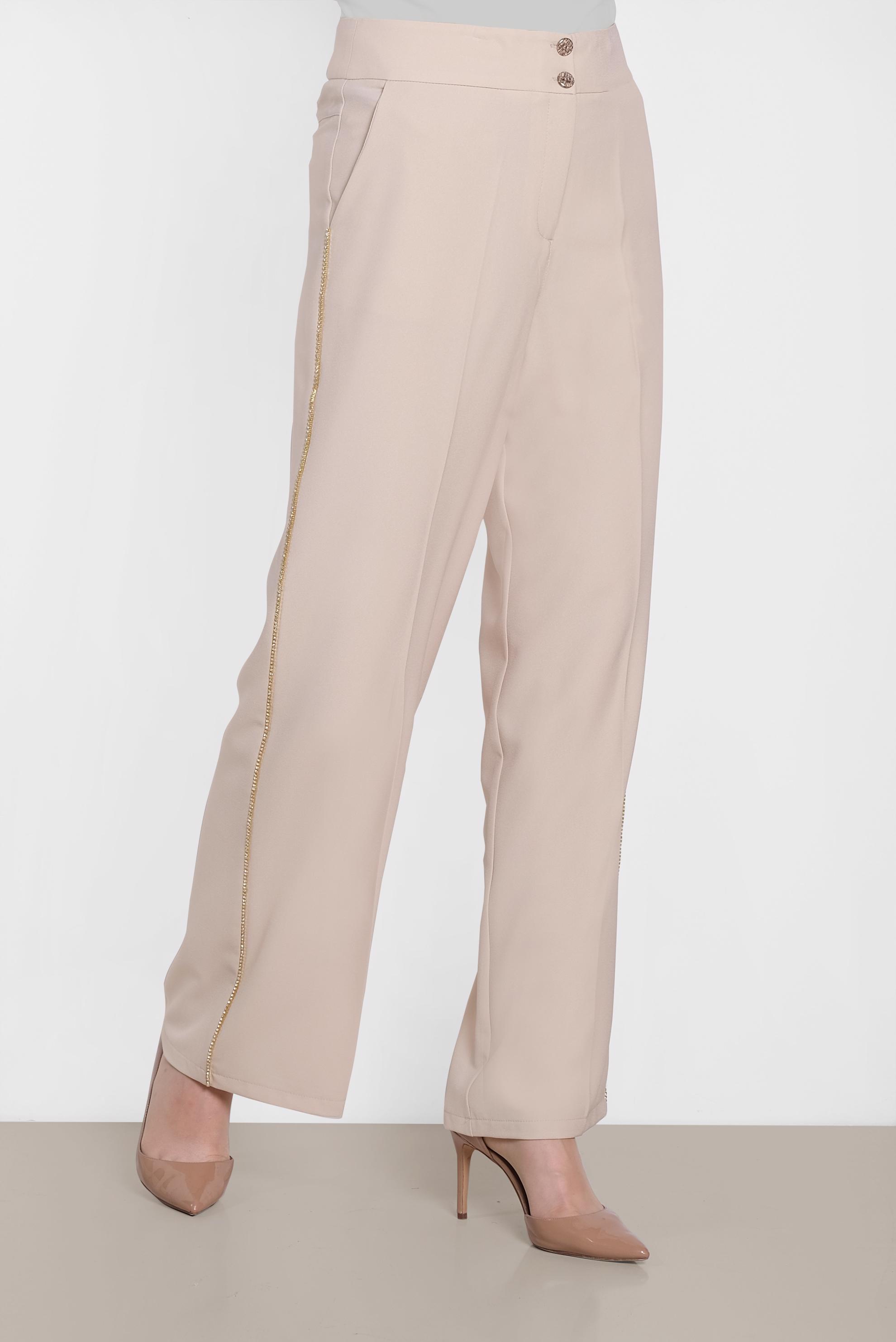 Tesettür giyim BEJ YÜKSEK BEL BOL PANTOLON 7582 