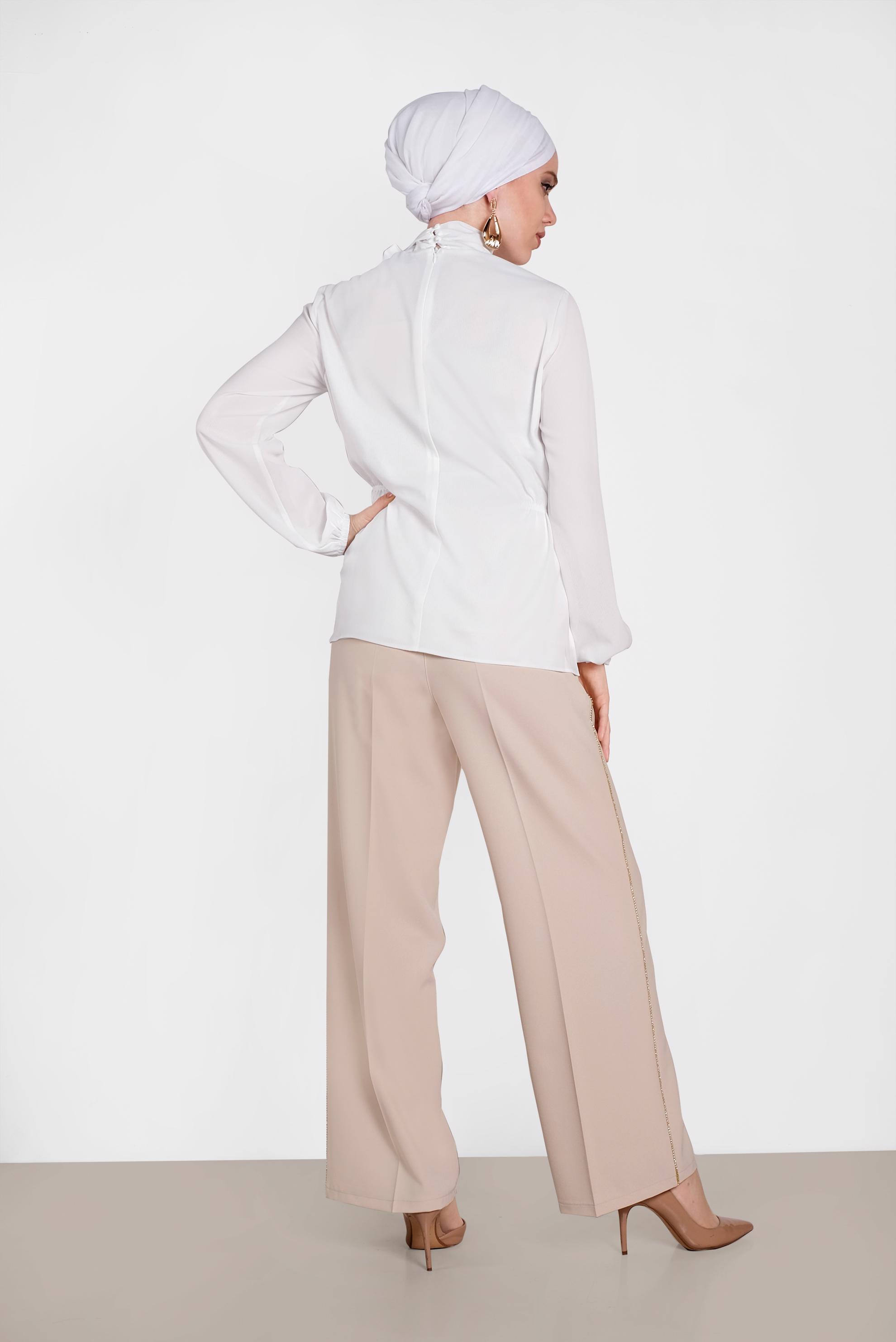 Tesettür giyim BEJ YÜKSEK BEL BOL PANTOLON 7582 