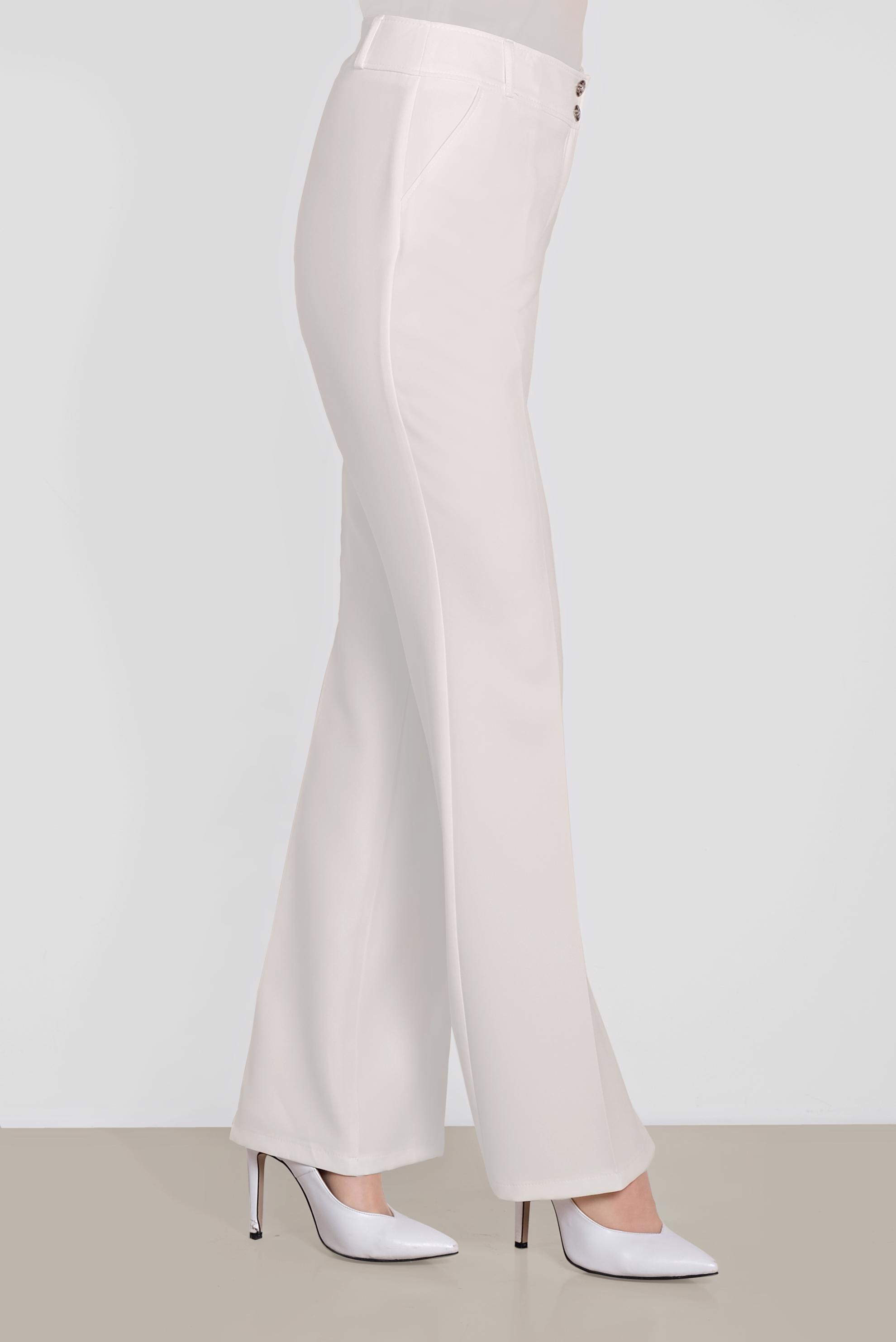 Tesettür giyim BEYAZ DÜĞMELİ GENİŞ PAÇA PANTOLON 7585