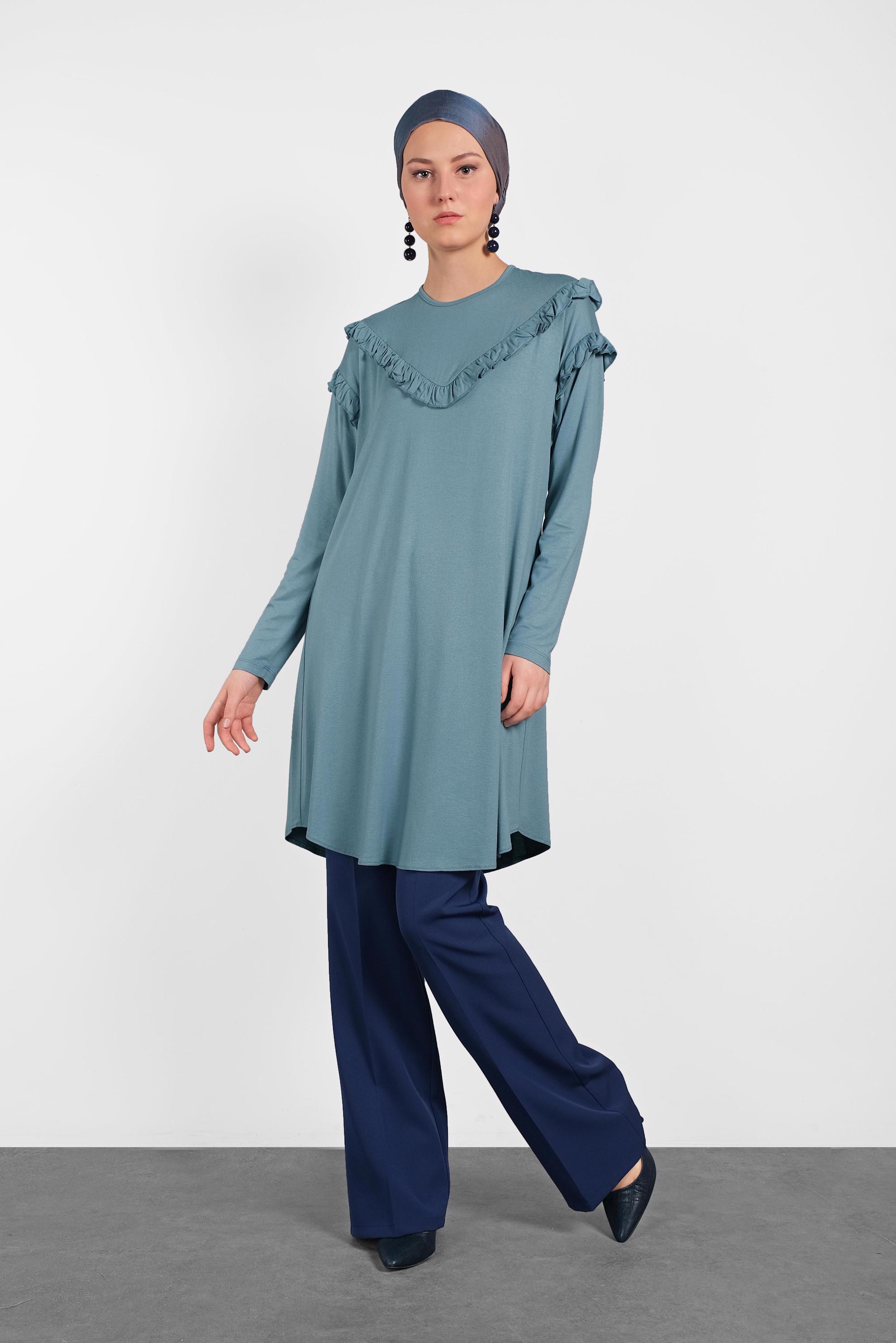 Tesettür giyim LACİVERT DÜĞMELİ GENİŞ PAÇA PANTOLON 7585