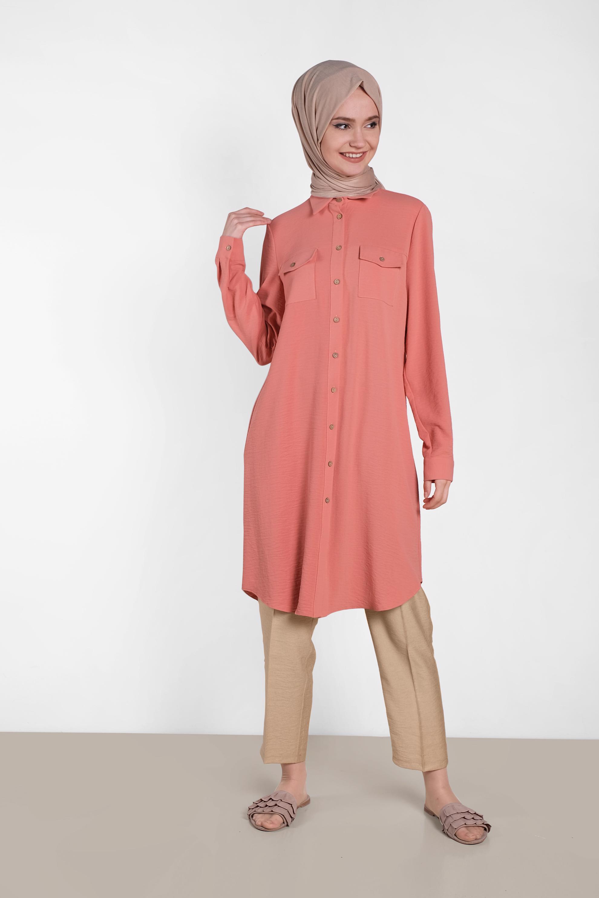 Tesettür giyim BEJ PİLELİ DÜĞMELİ PANTOLON 7586