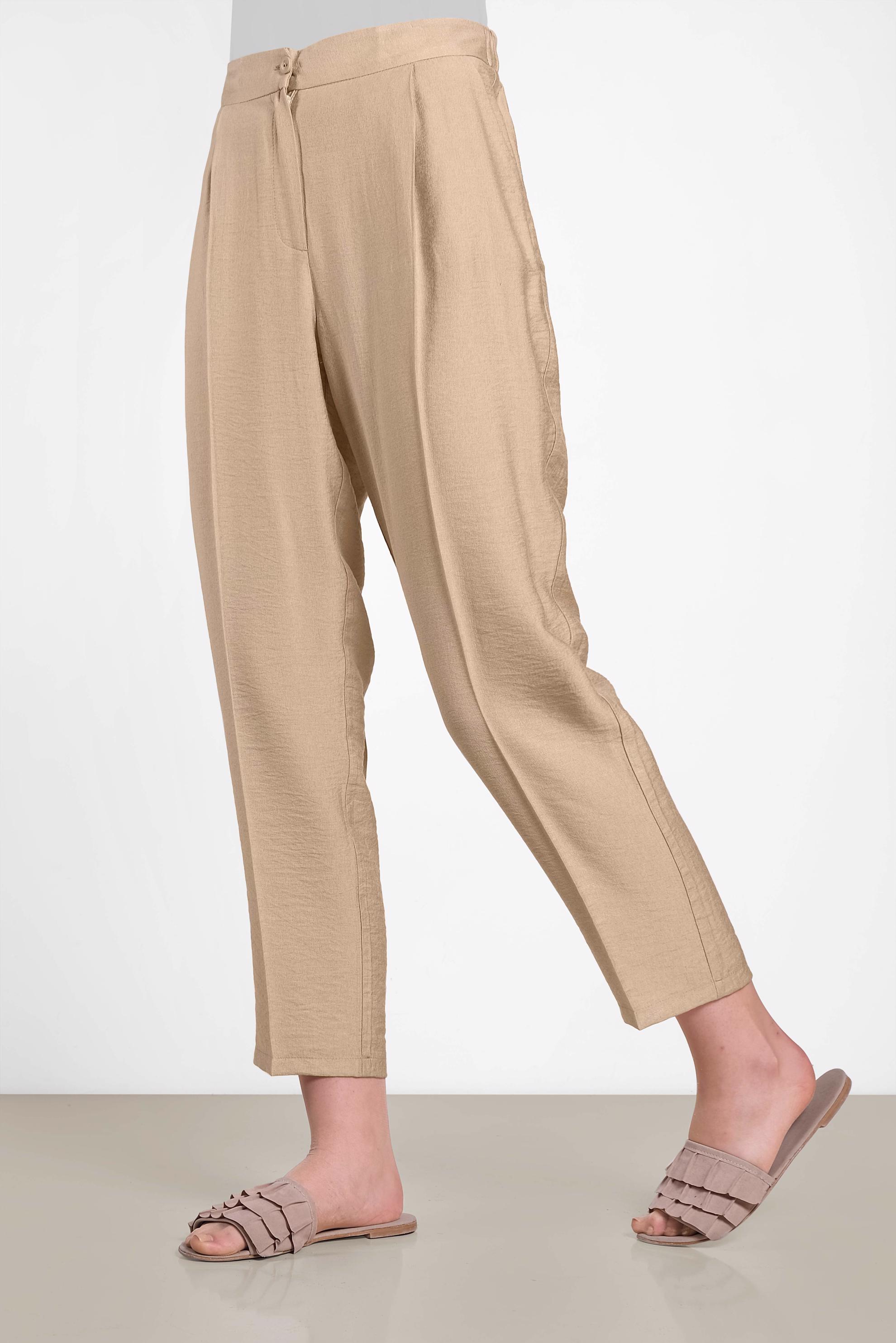 Tesettür giyim BEJ PİLELİ DÜĞMELİ PANTOLON 7586