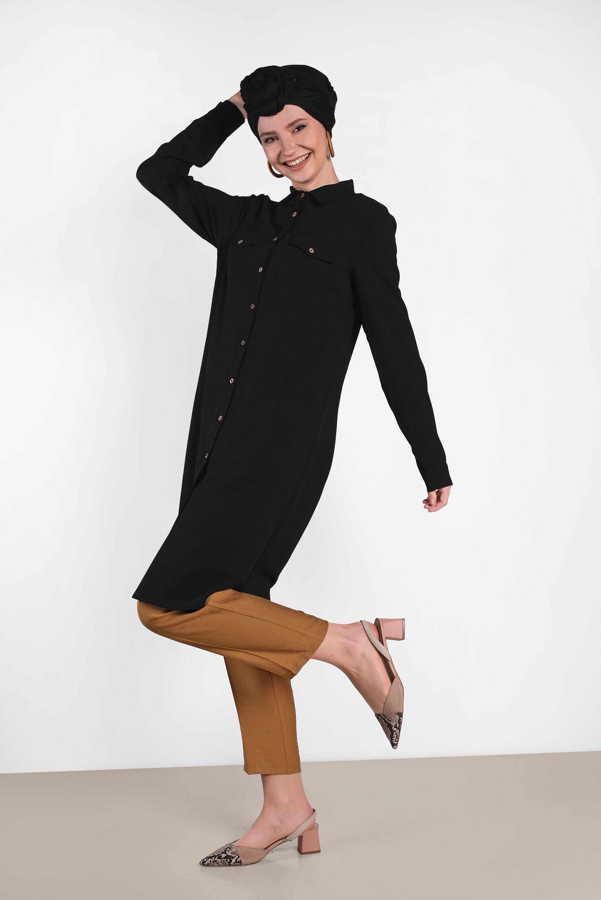 Tesettür giyim SARI PİLELİ DÜĞMELİ PANTOLON 7586