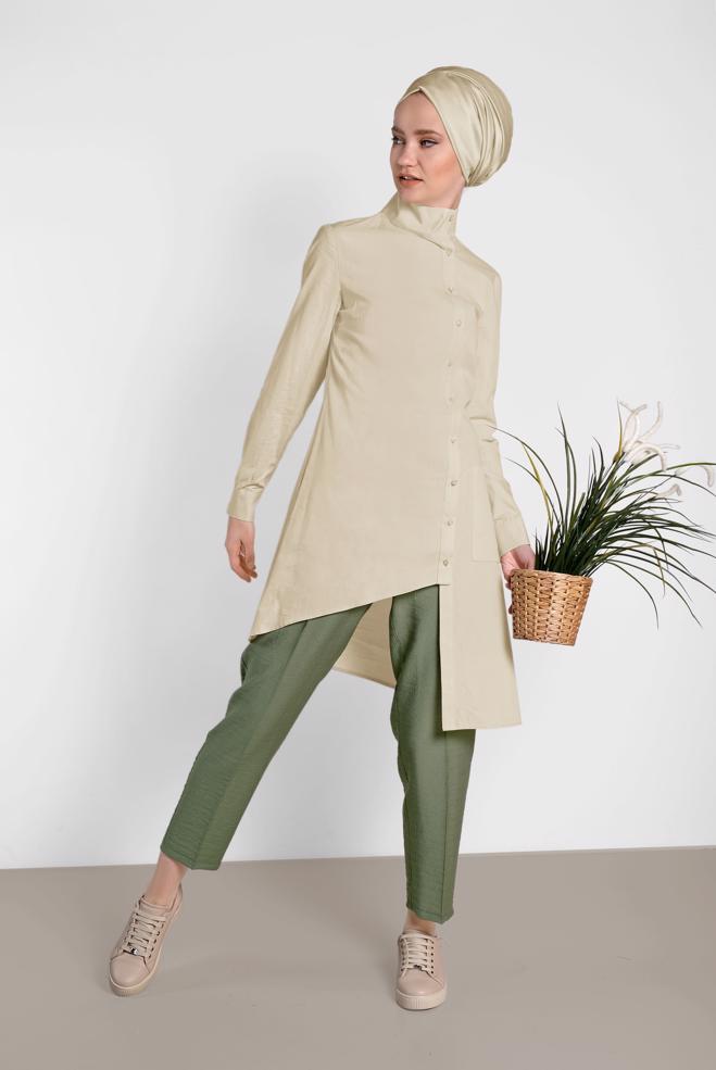 Tesettür giyim  PİLELİ DÜĞMELİ PANTOLON 7586 - ALVİNA