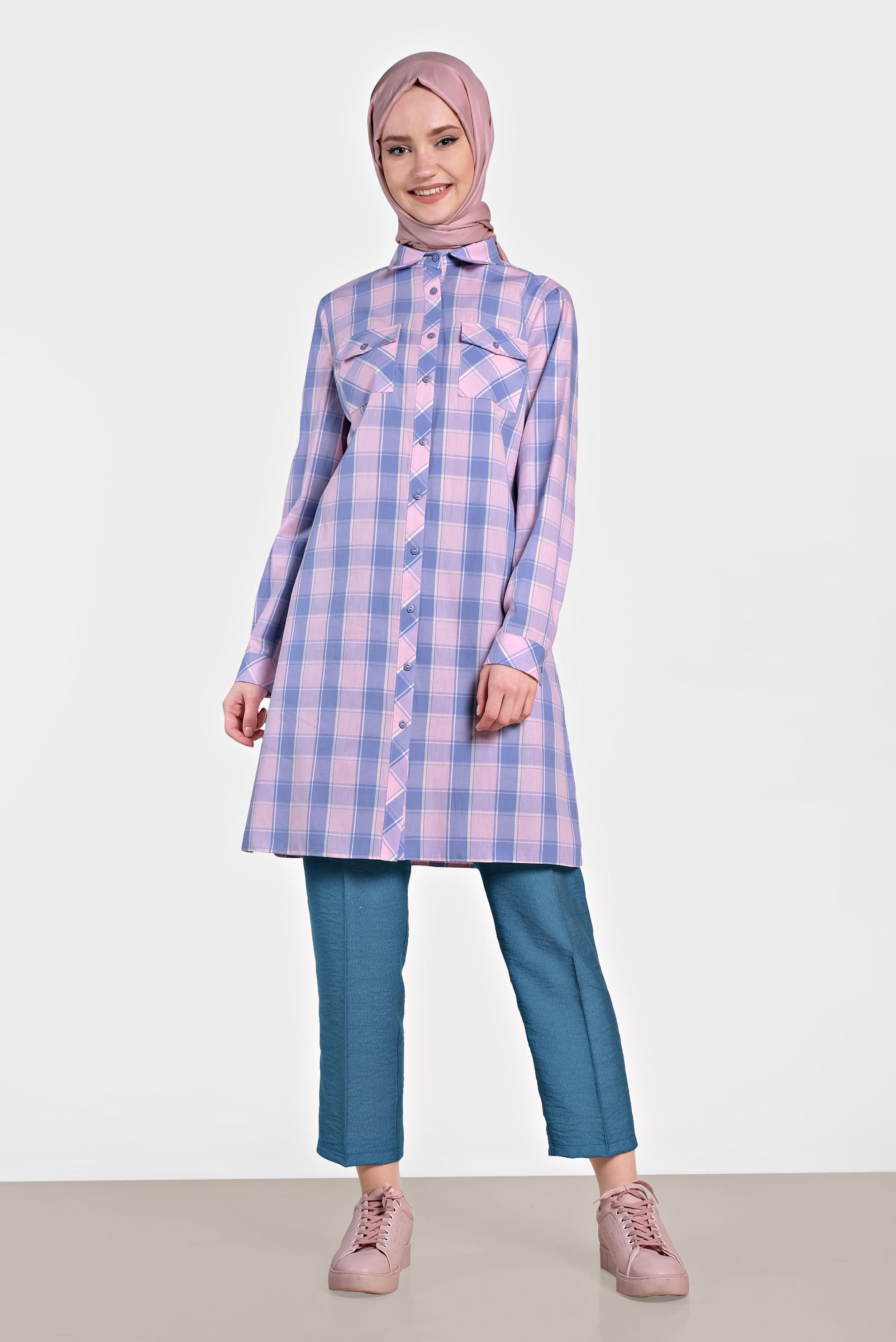 Tesettür giyim LACİVERT PİLELİ DÜĞMELİ PANTOLON 7586