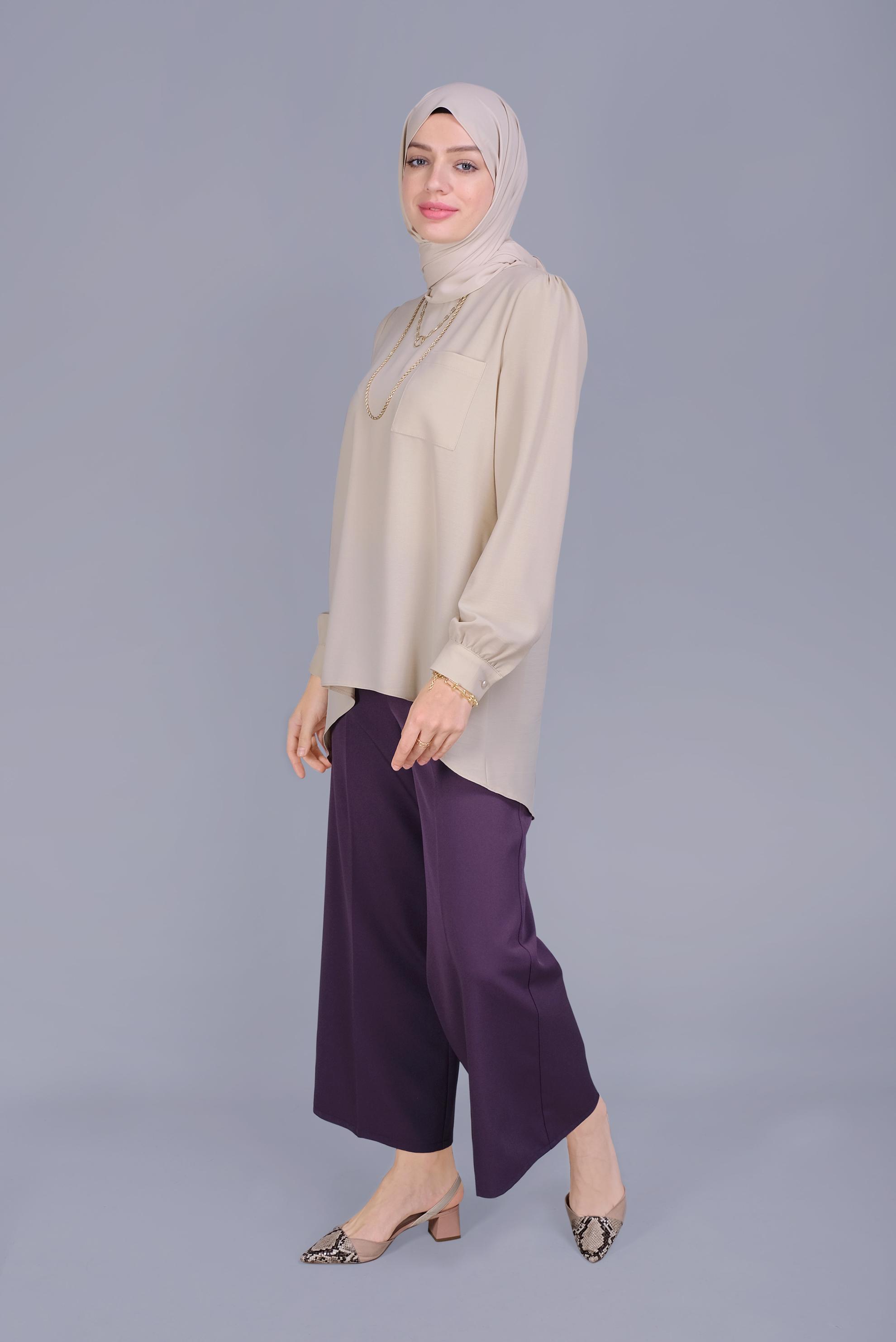 Tesettür giyim MOR GENİŞ PAÇA PANTOLON 7598 