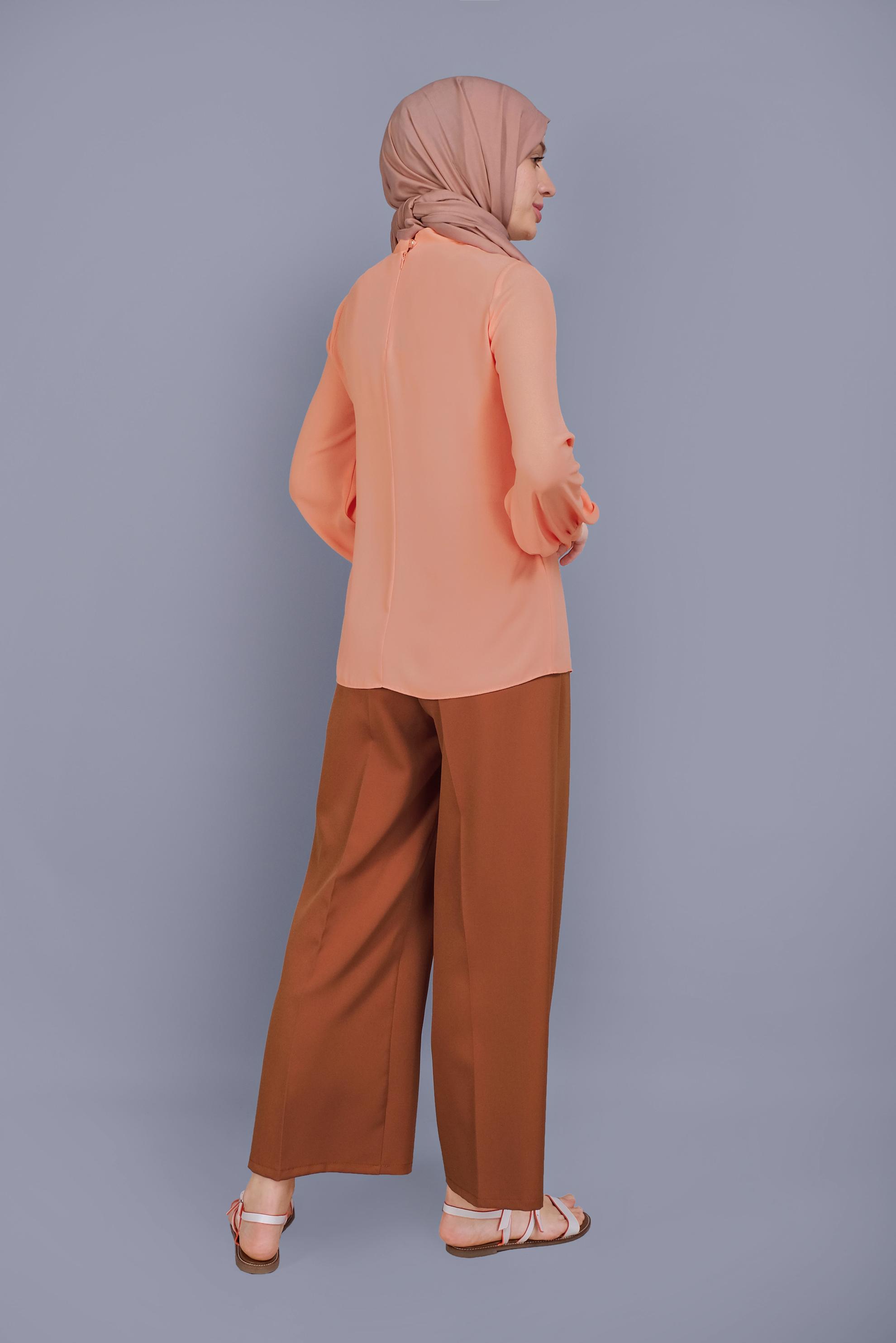 Tesettür giyim TURUNCU GENİŞ PAÇA PANTOLON 7598 