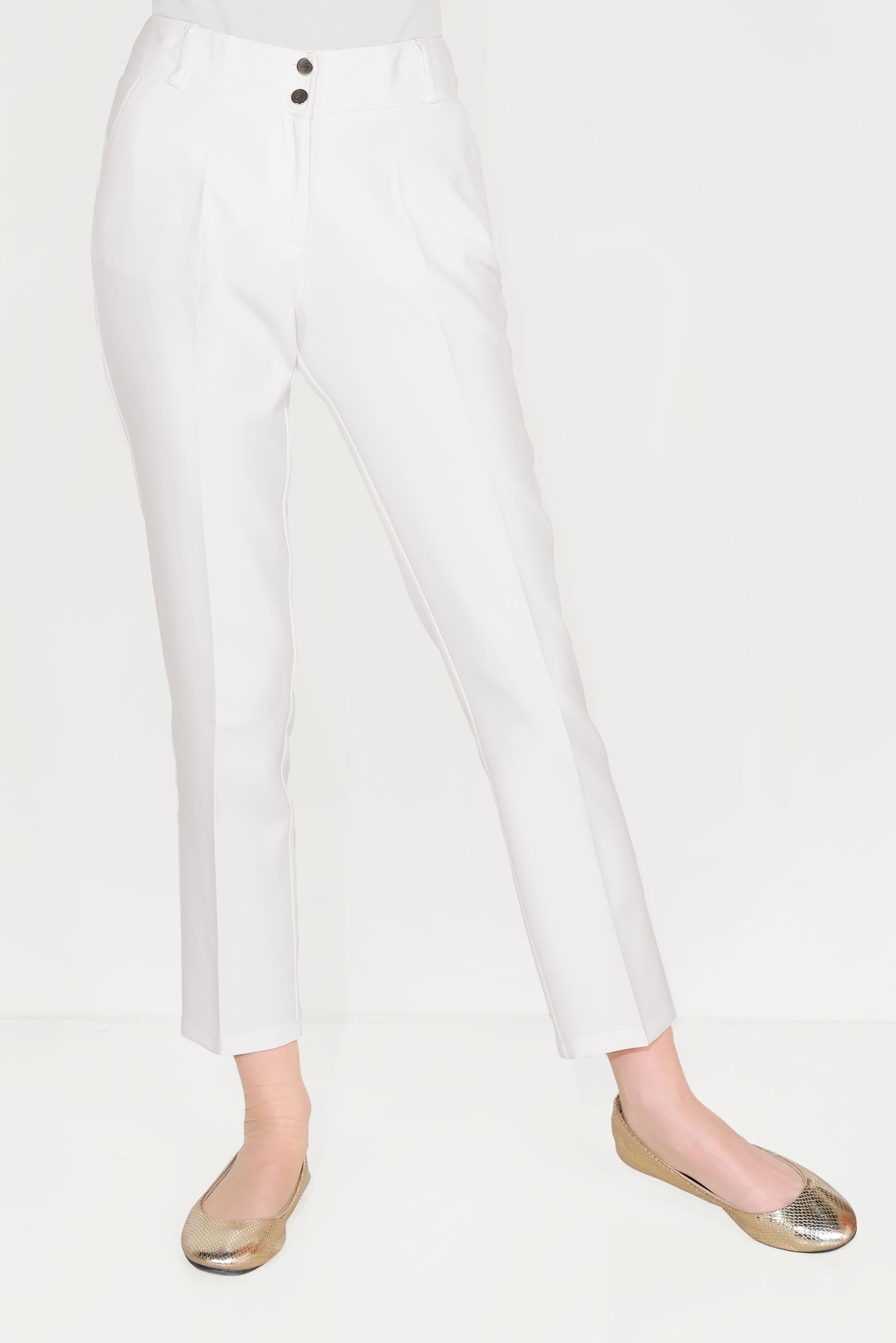 Tesettür giyim BEYAZ ARA BEL CEPLİ  PANTOLON 7605 