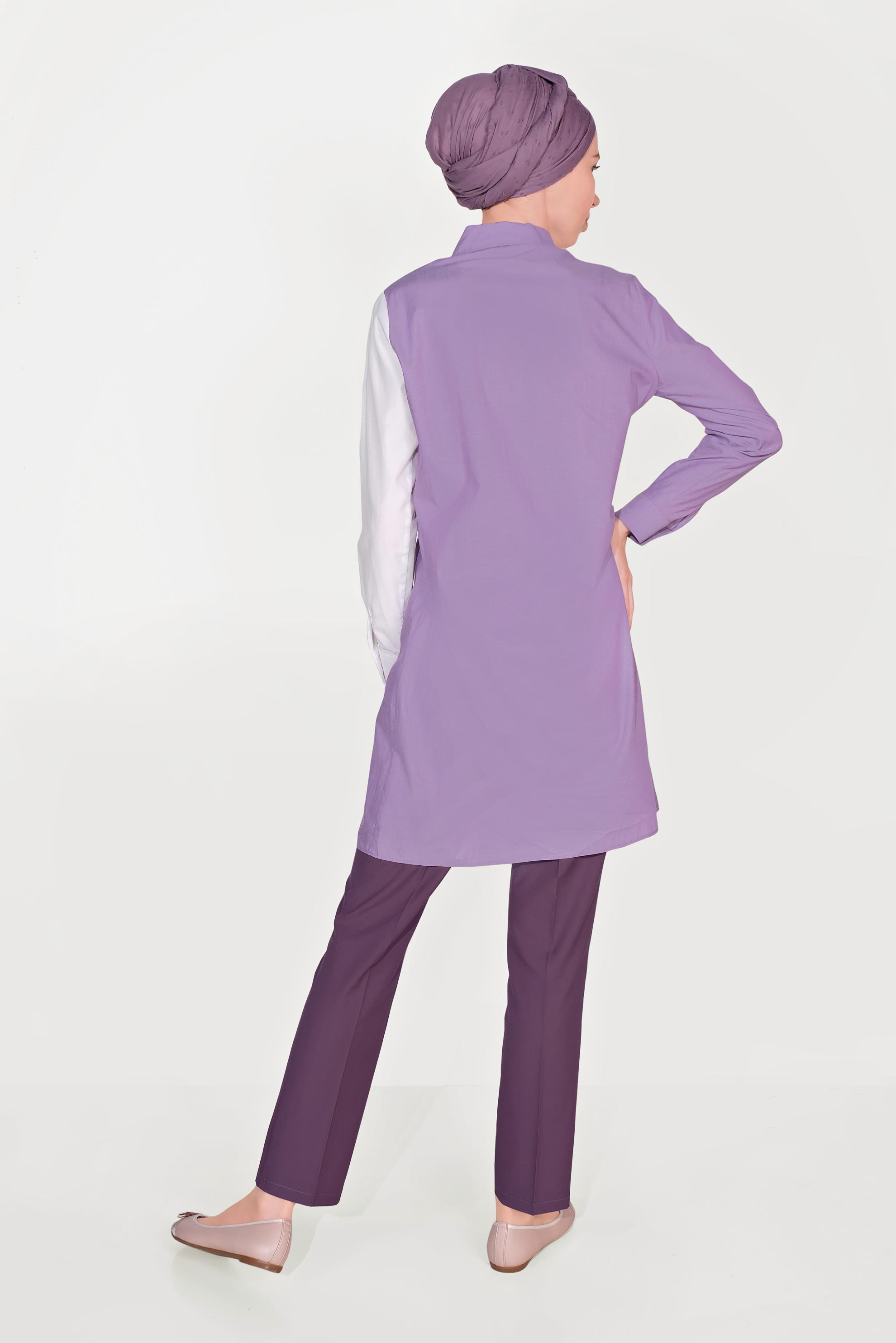 Tesettür giyim MOR ARA BEL CEPLİ  PANTOLON 7605 